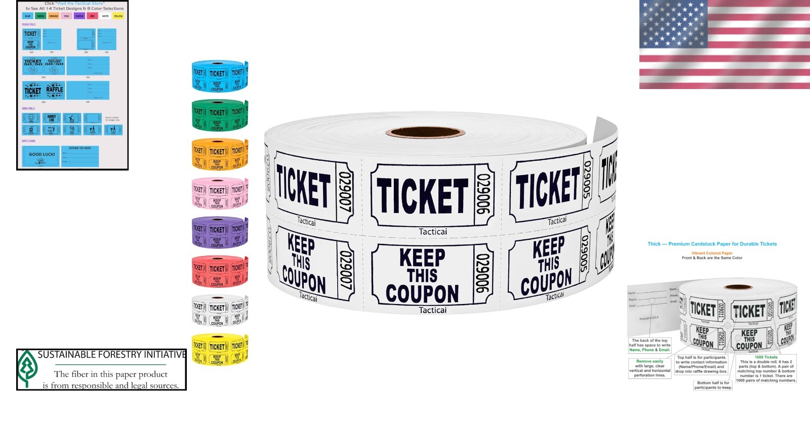 Consecutively Numbered 1000 Raffle Tickets – Cardstock, Ideal for Events