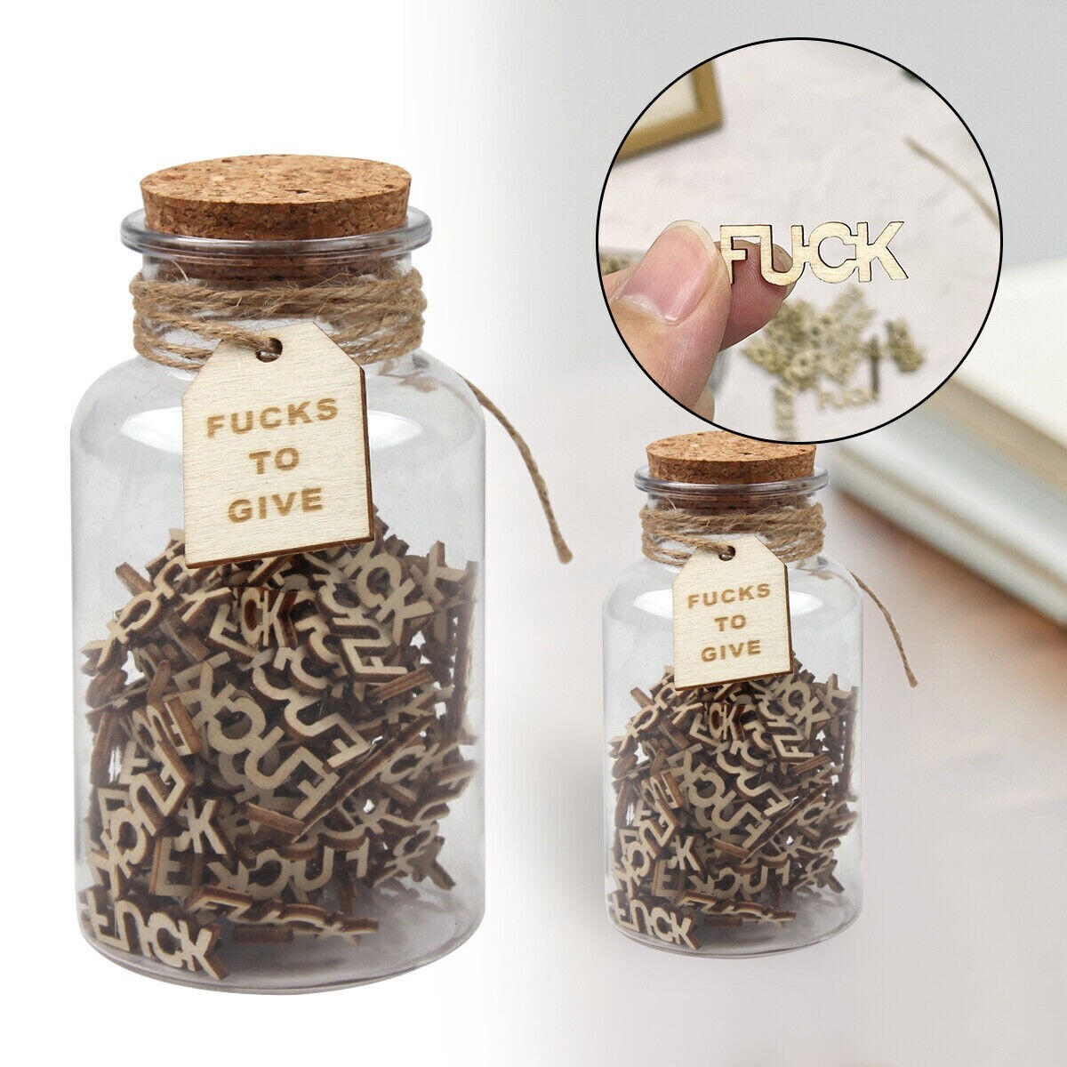 Jar of F*cks Wooden Cutout Letter Piece Give Funny Gag Bottle Novelty Gifts NEW