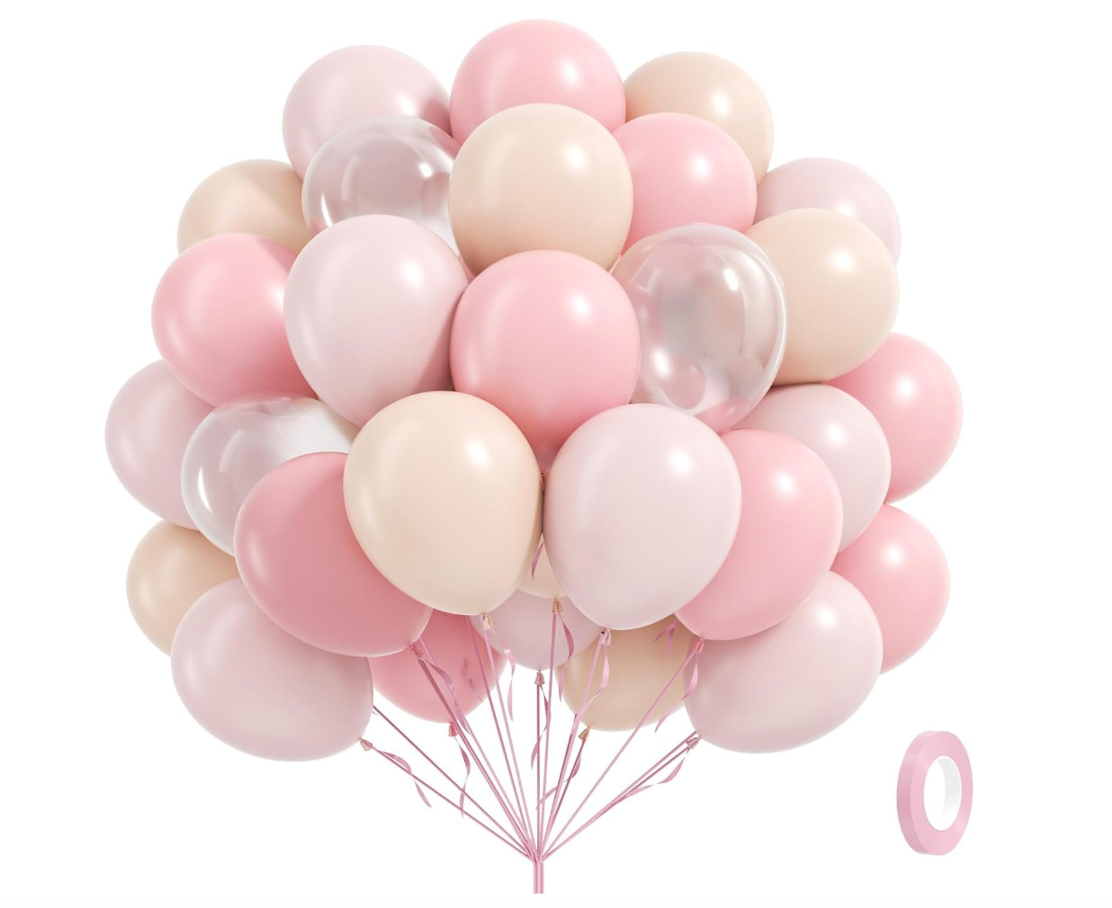 60 pcs Light Pink Balloons 12inch with Pastel Pink Nude Clear Balloons