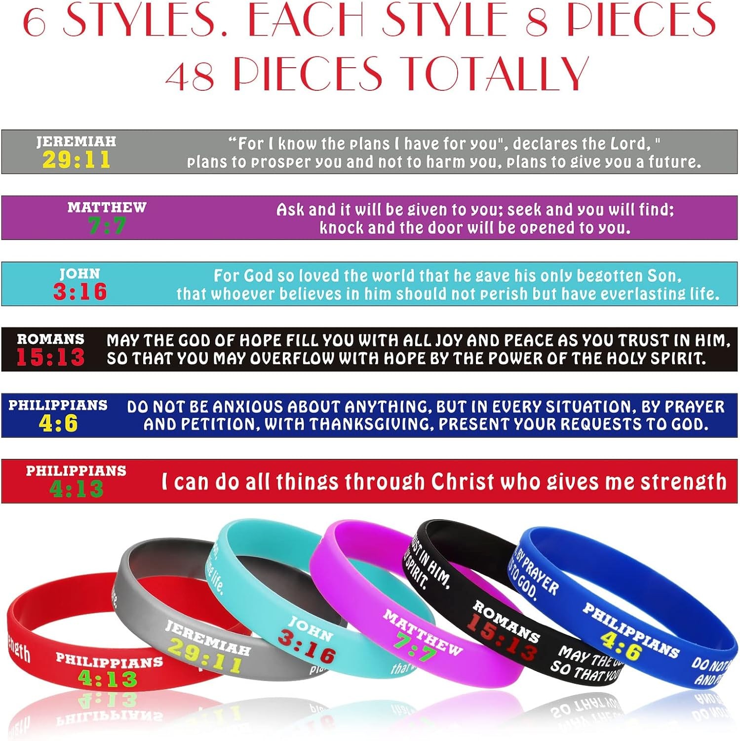 Chalyna 48 Pcs Bible Verses Bracelets Christian Inspirational Rubber…