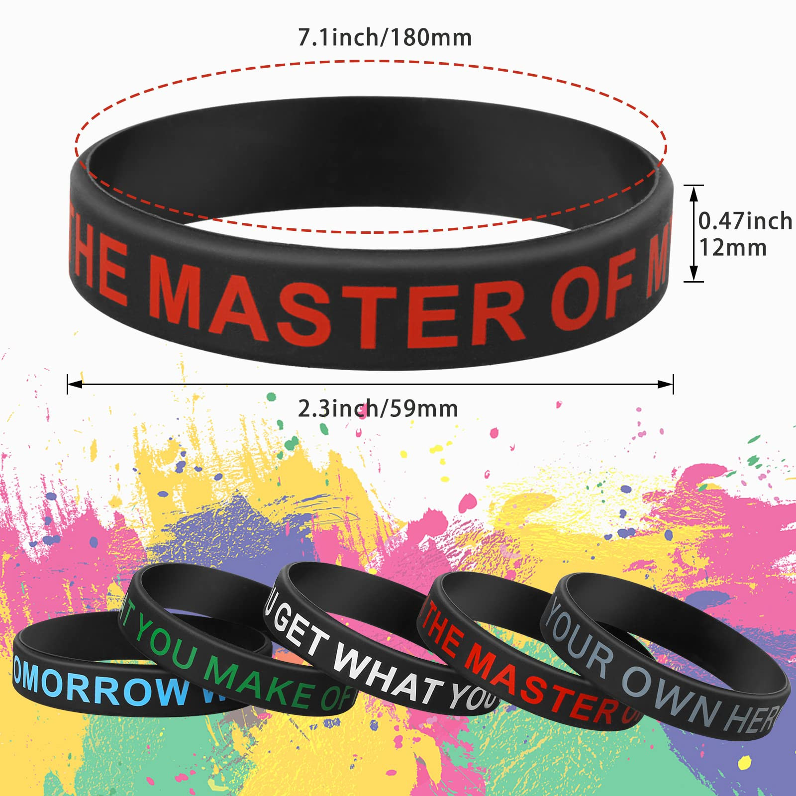 QEERBSIN Inspirational Silicone Bracelets Black Motivational Quote Rubber Wristb