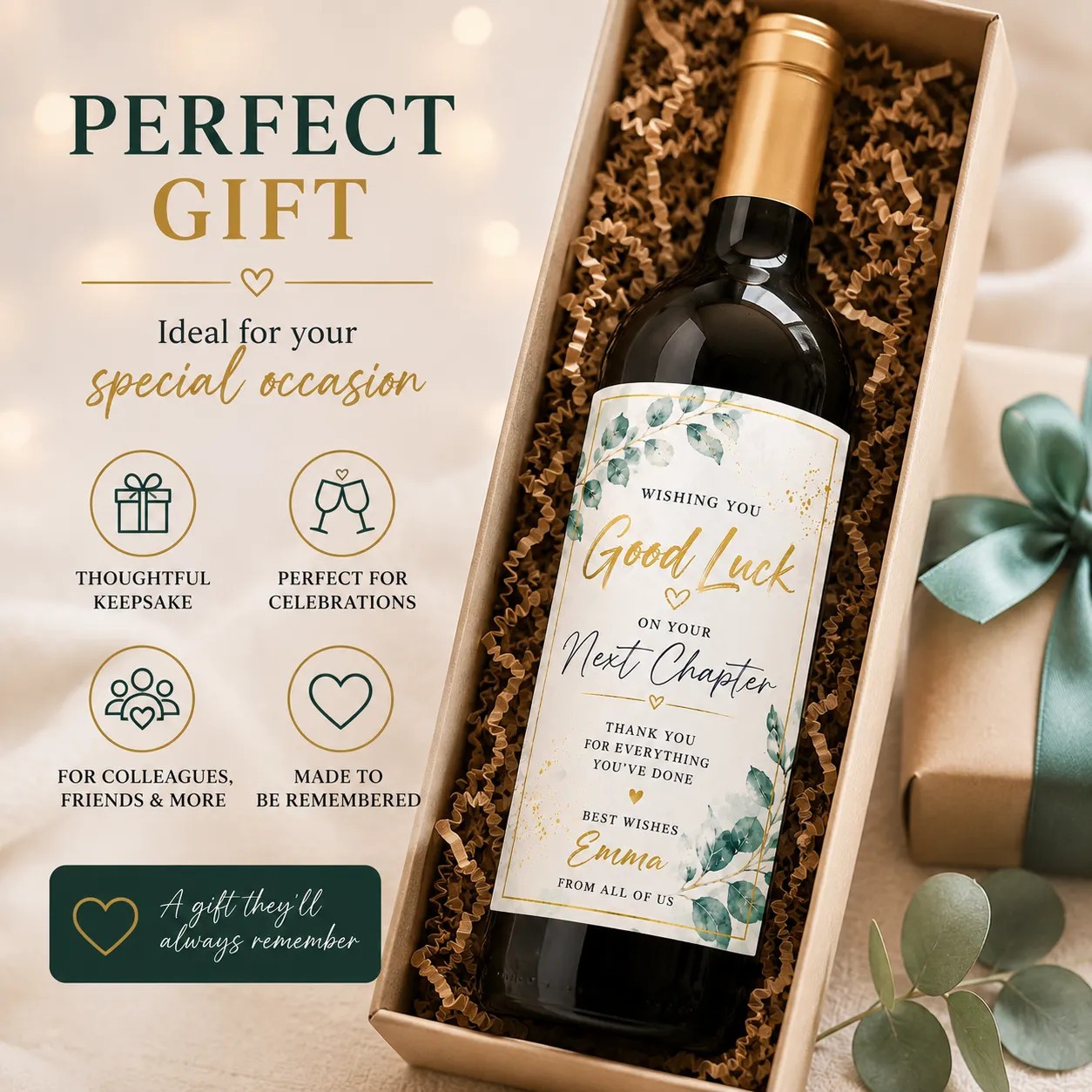 Personalised Leaving Gift Bottle Label Sticker Custom Wine Champagne Gift