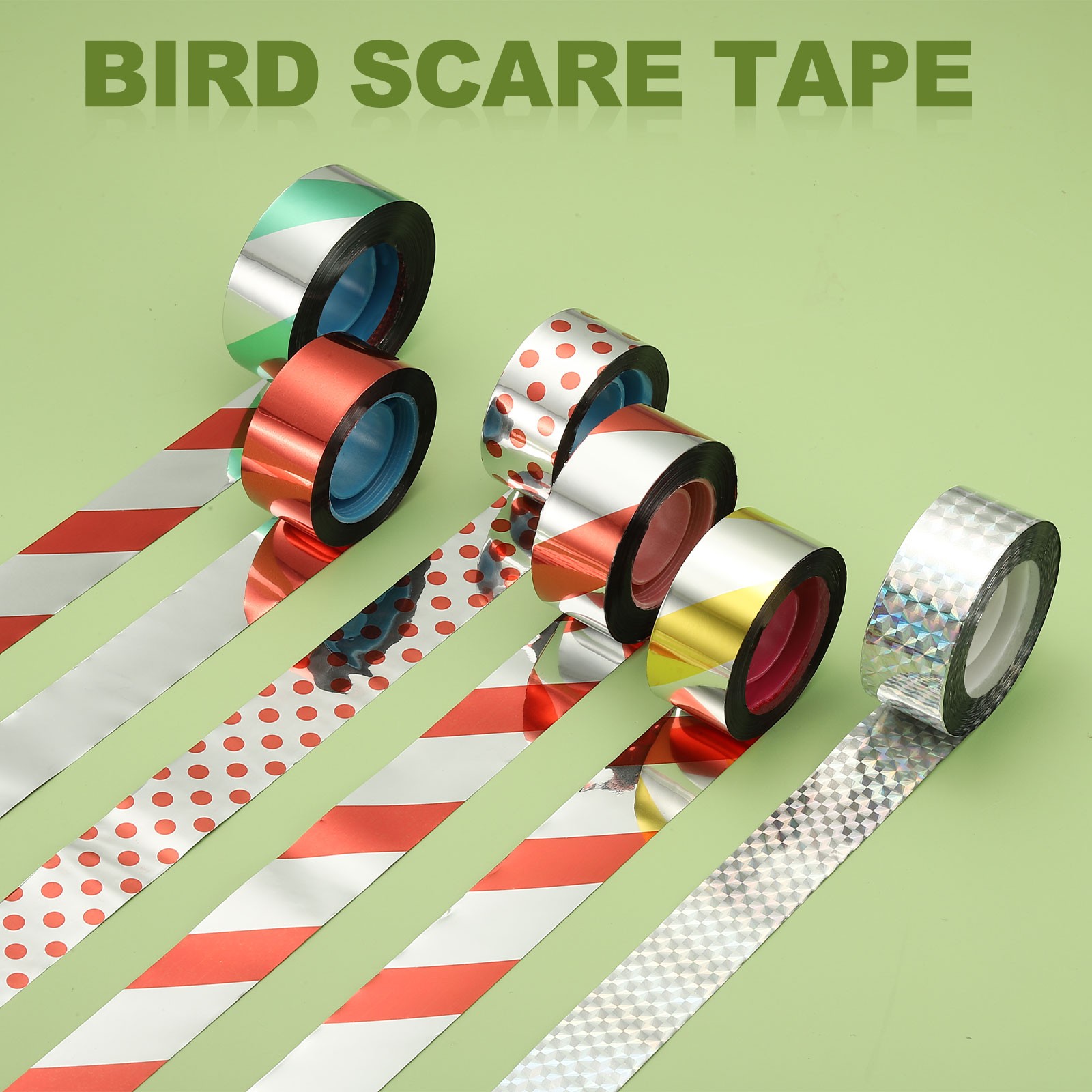 Silver Green PET Reflective Bird Hunting Tape, 196.8 ft x 0.94 in