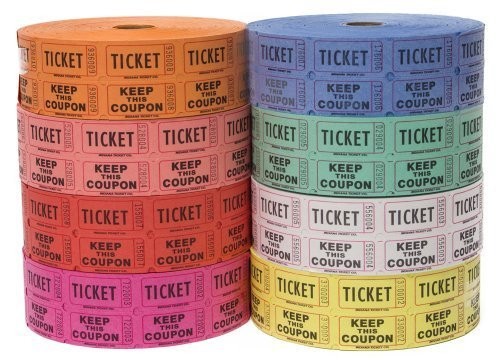 Indiana Ticket Company 56759 Raffle Tickets, (4 Rolls of 2000 Double Tickets)