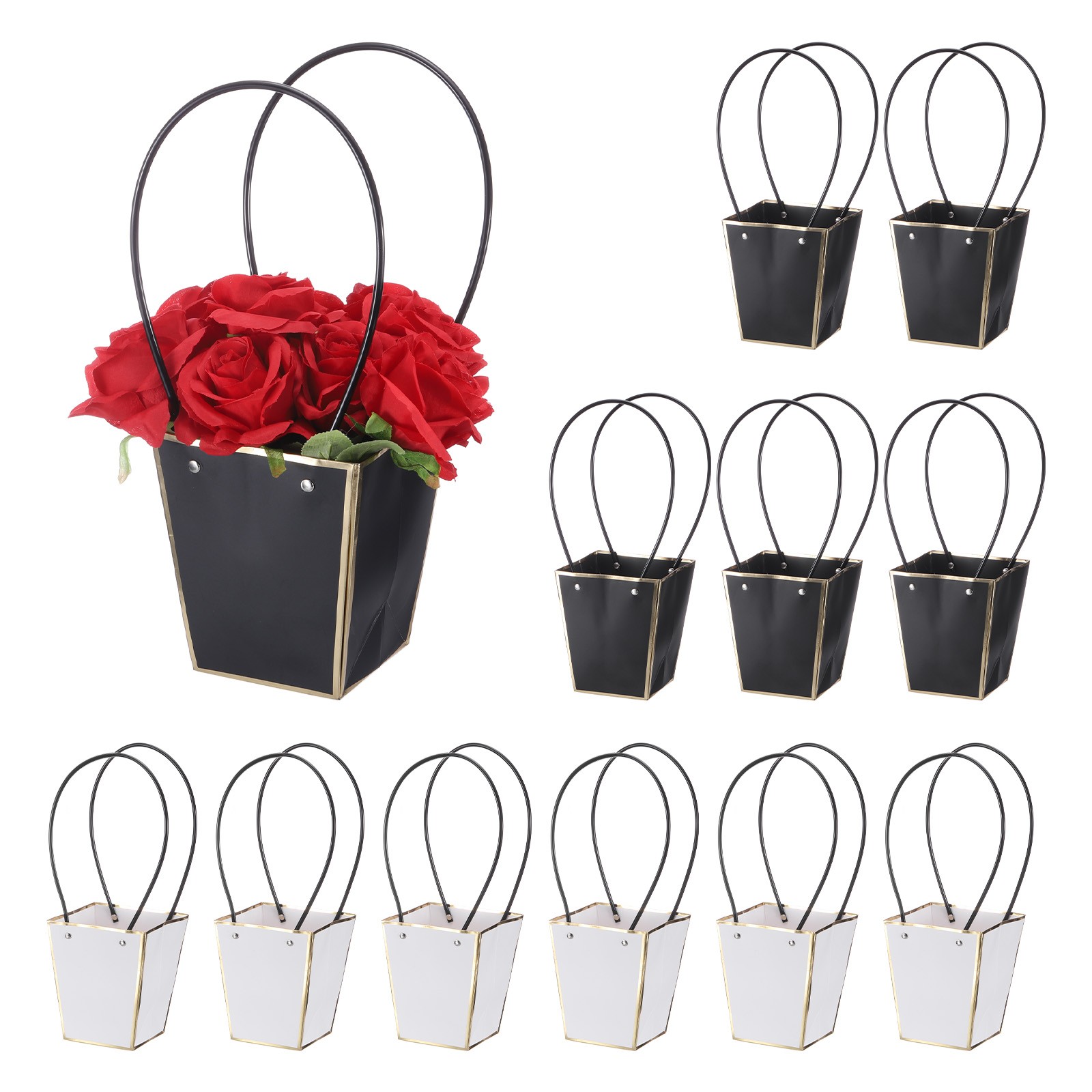 Flower Gift Bags, 12 Pack Paper Bouquet Bags Rectangle Florist Box