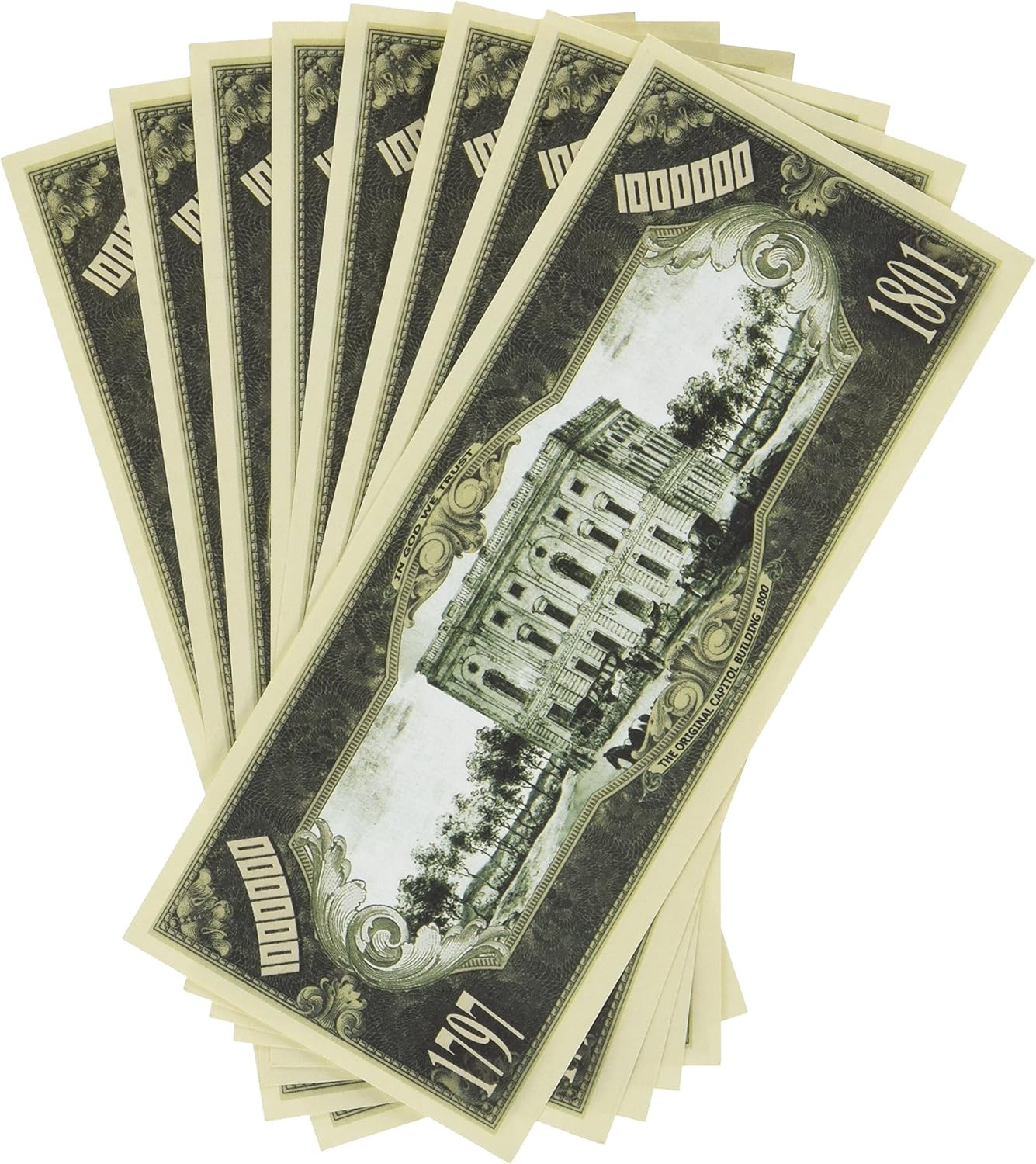 10 TOTAL – John Adams Million Dollar Money Novelty Party Play Collectible Bills