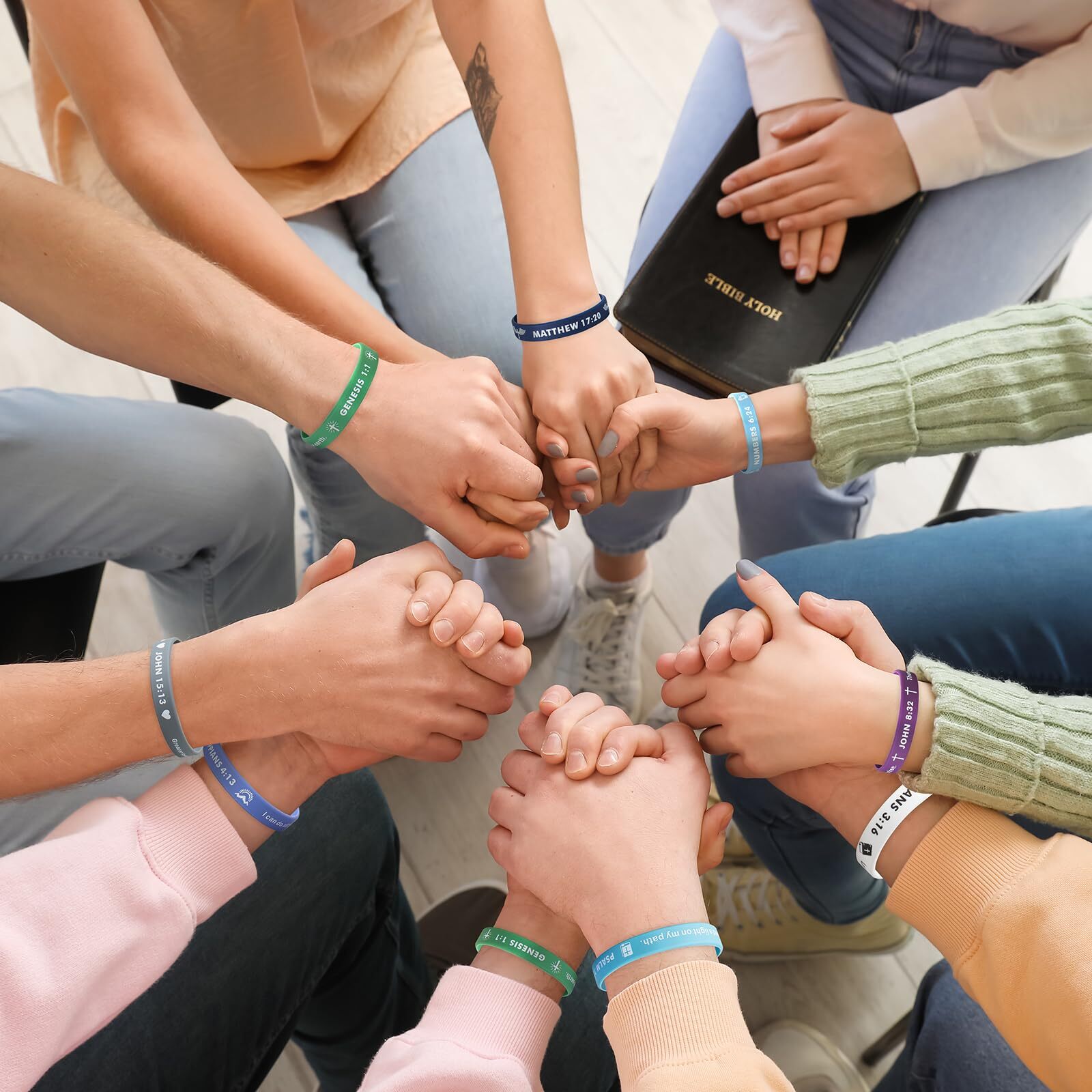 100 Pcs Silicone Religious Wristbands Bible Verse Rubber Bracelets for Men Women