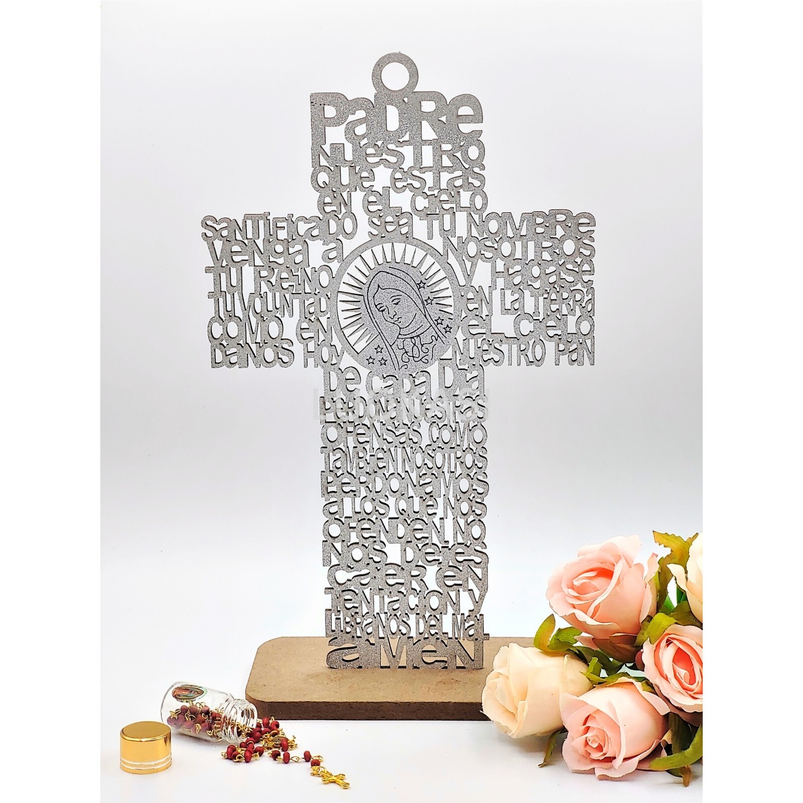 US 4/12pcs Silver Lady Guadalupe Cross Centerpiece w Stand for Party Ornaments