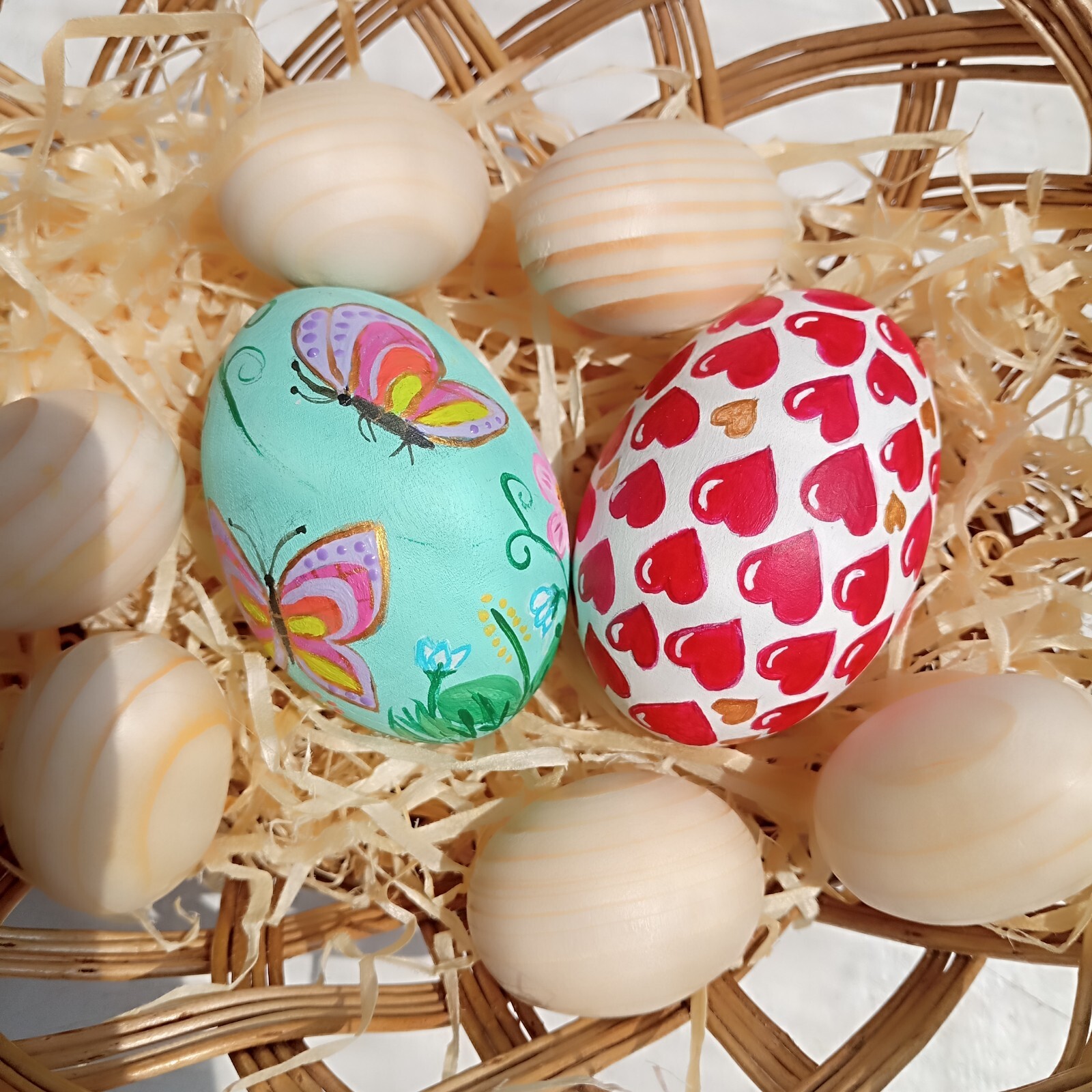 Easter Eggs in Gift Box,set of 2 Hand-Painted Wooden Eggs Easter Decorations