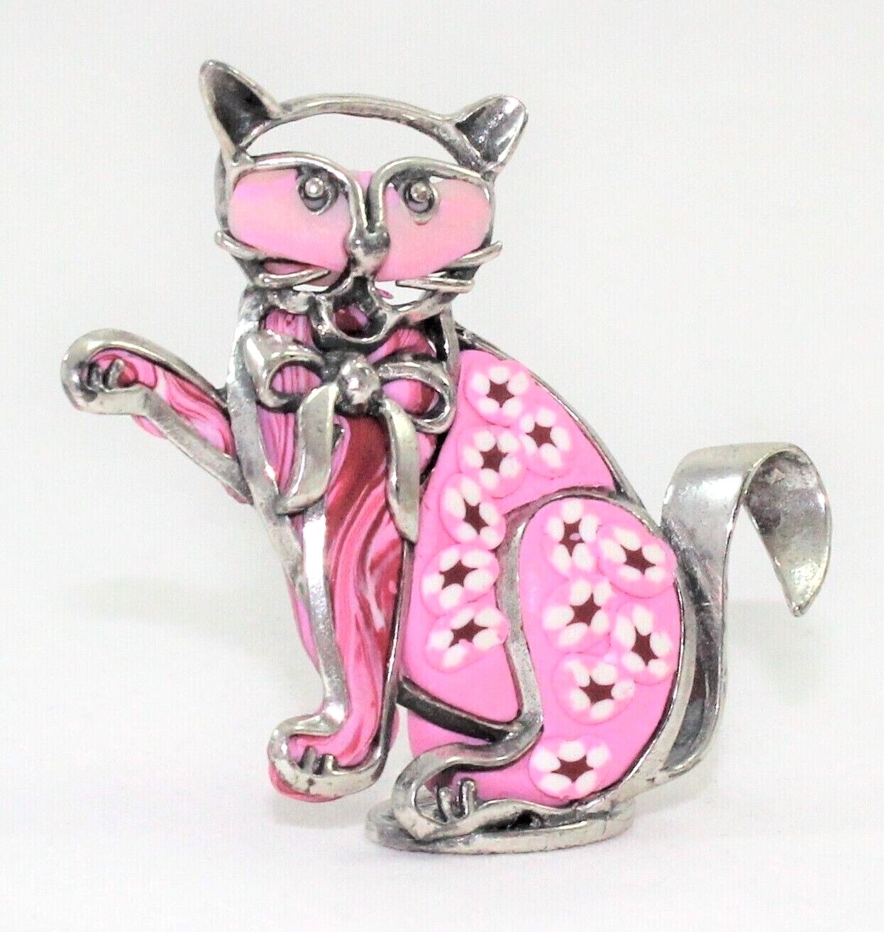 6 Favors Girl Birth Baptism Parties Kitten Elephant Pink in Silver
