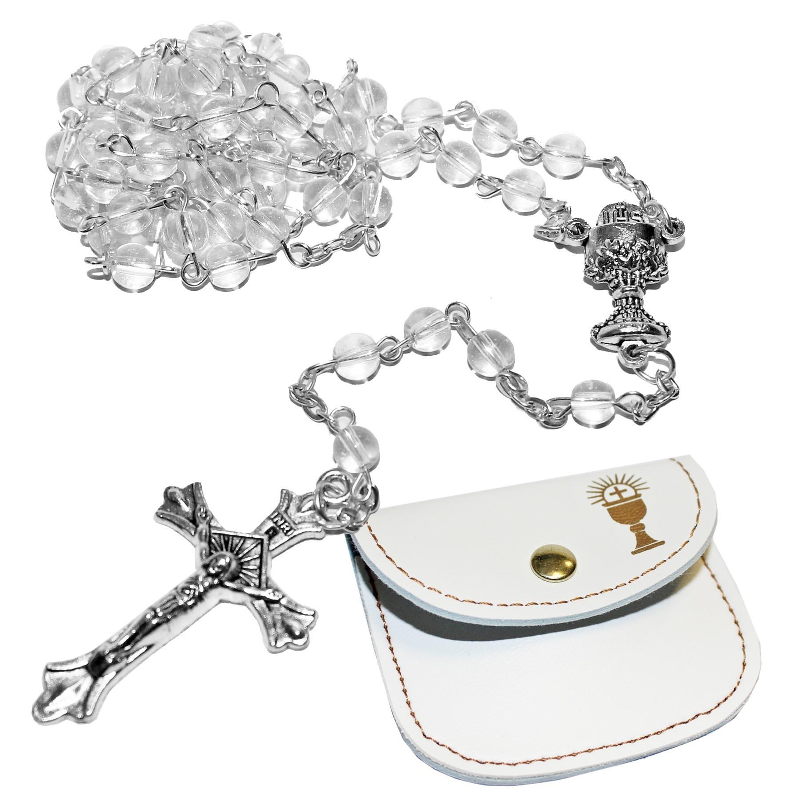 First Holy Communion Clear Rosary Beads and Purse Gift Set