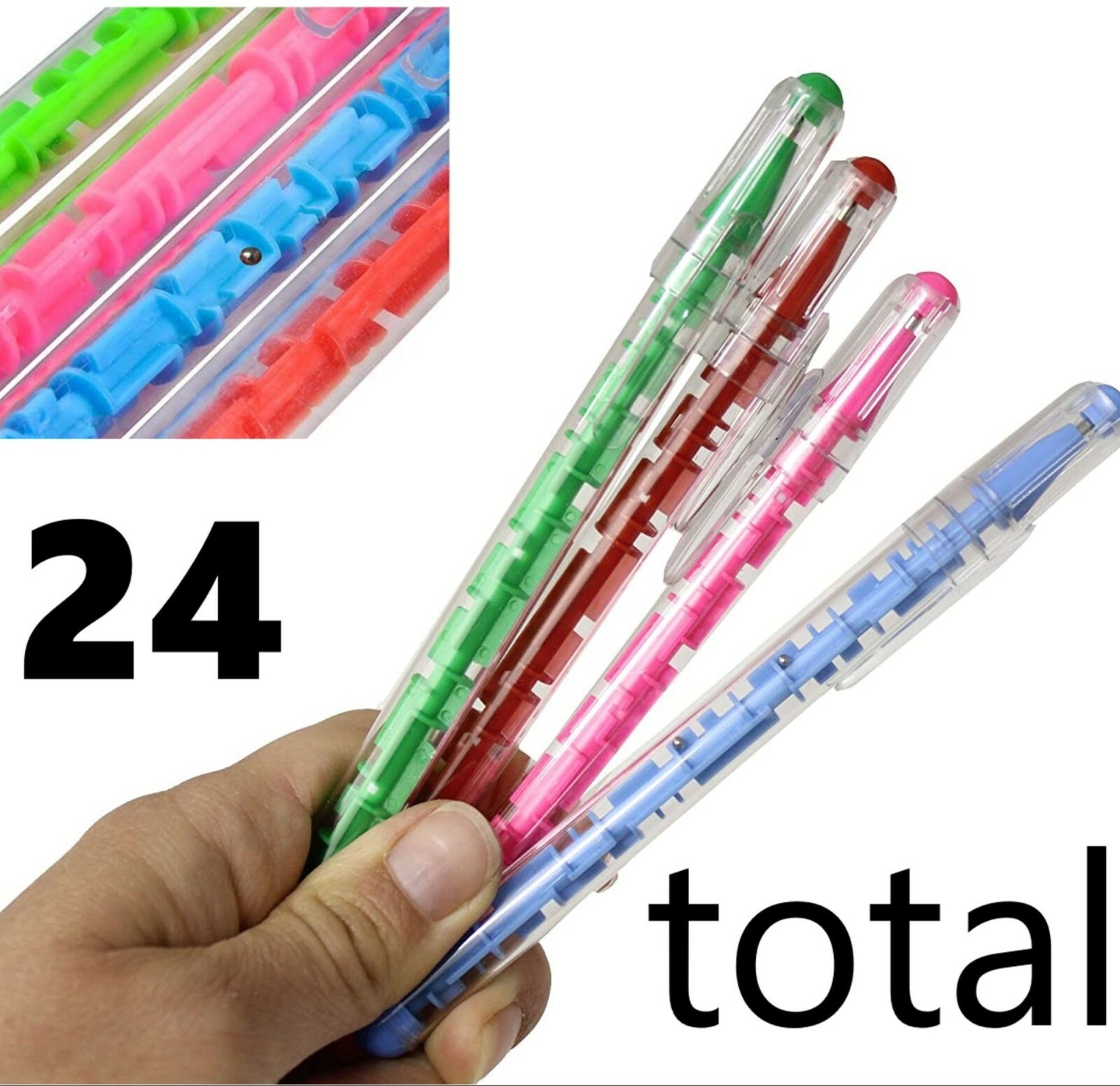24 Maze Puzzle Pens – Built-in Ball Novelty Fun Fidget Game Child Kid Toy (2 dz)