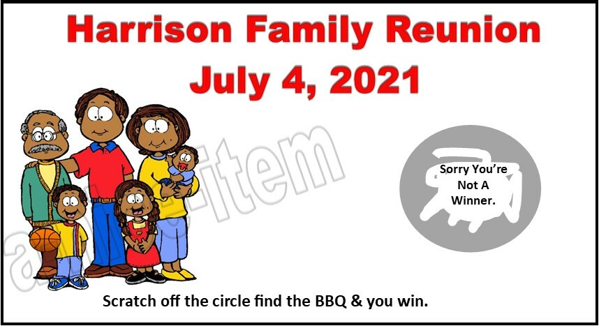 10 FAMILY REUNION SCRATCH OFF party games favors PERSONALIZED cookout BBQ