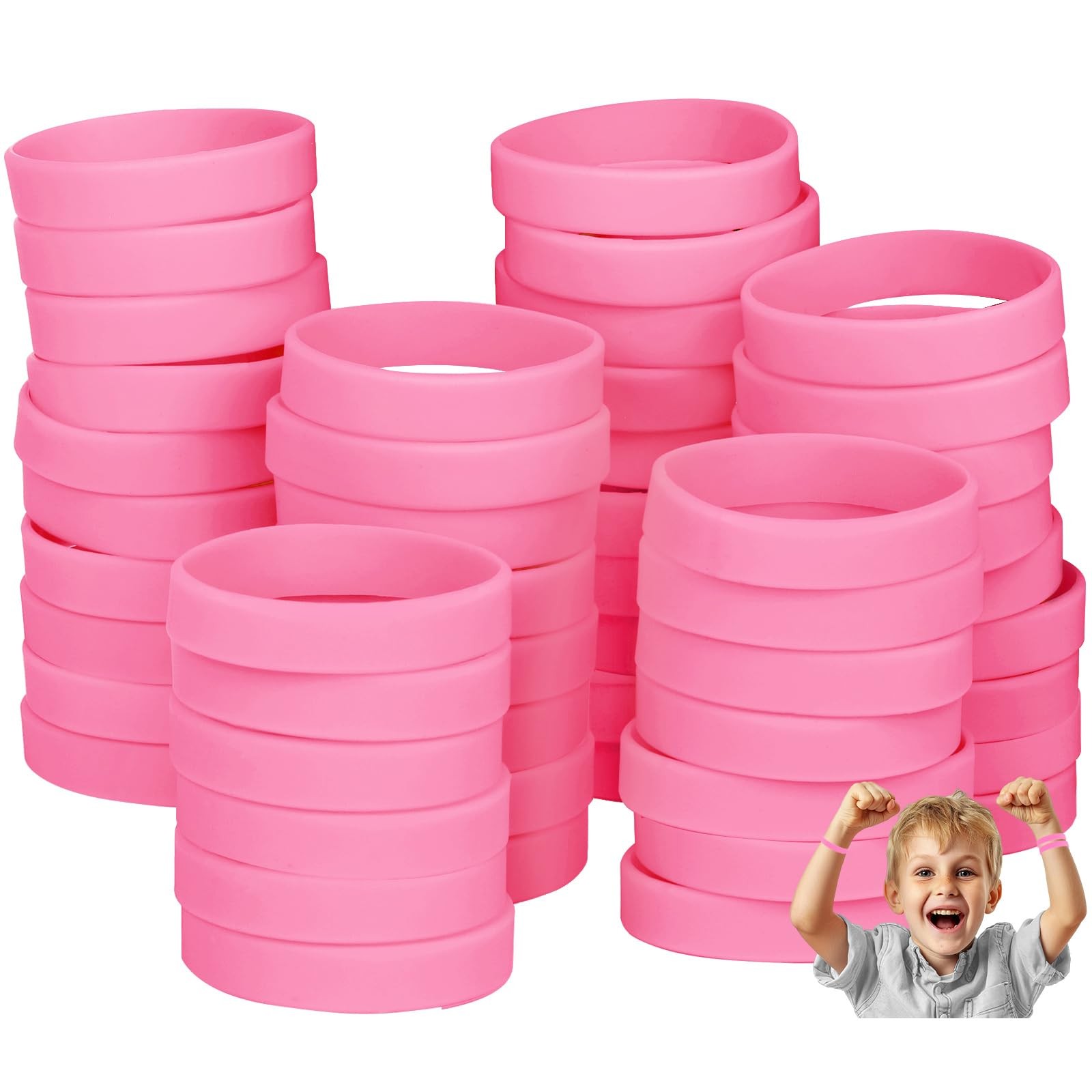 100PCS Silicone Bracelets Wristbands for ,Pink Blank Wristbands Elastic Brace…