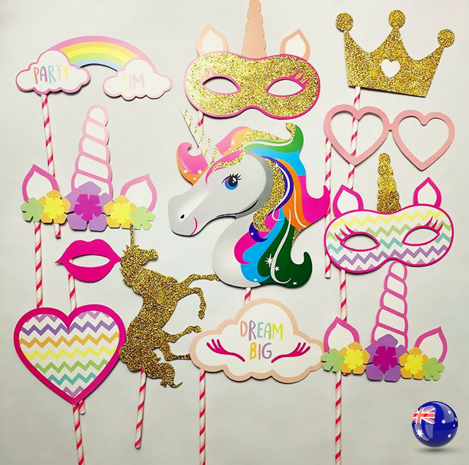 Girl Teen Unicorn Rainbow Pony Birthday Party Selfie Photo Booth Prop Game Signs