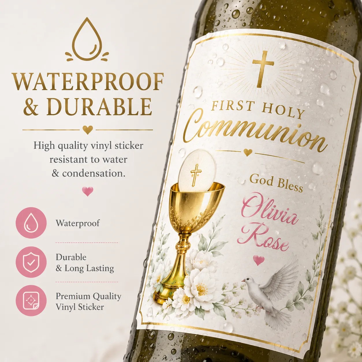 Personalised First Holy Communion Bottle Label Sticker Custom Wine Gift