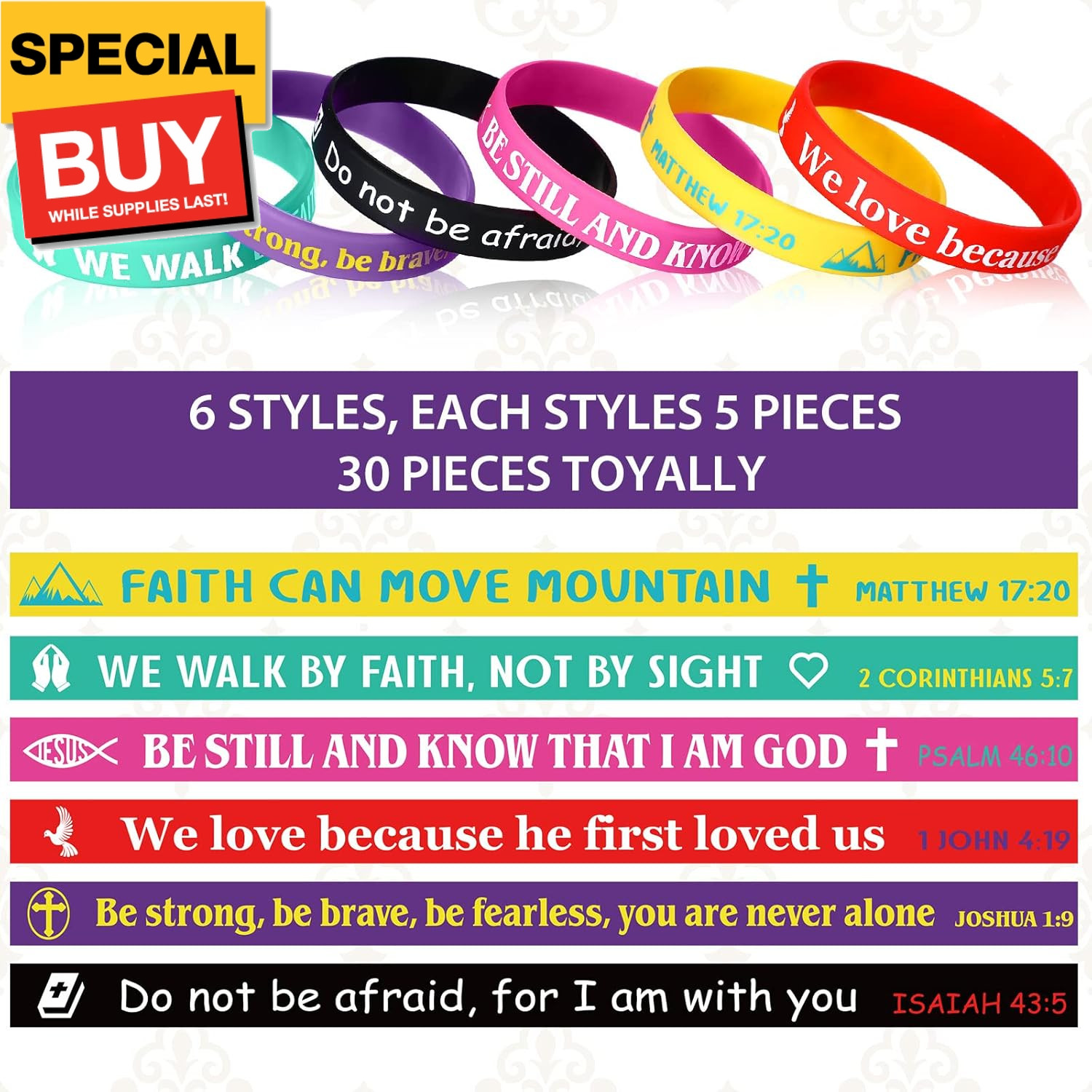 30 Pcs Christian Bible Bracelets Rubber Verse Bracelet Inspirational Silicone Wr