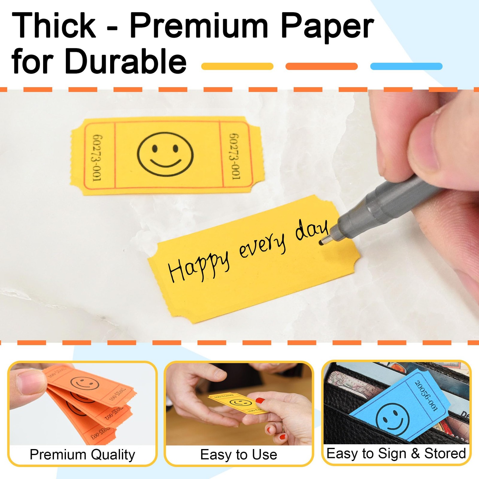1500 Raffle Tickets Roll, 3 Assorted Colors, 1×2 Inch Smile Ticket for Events…