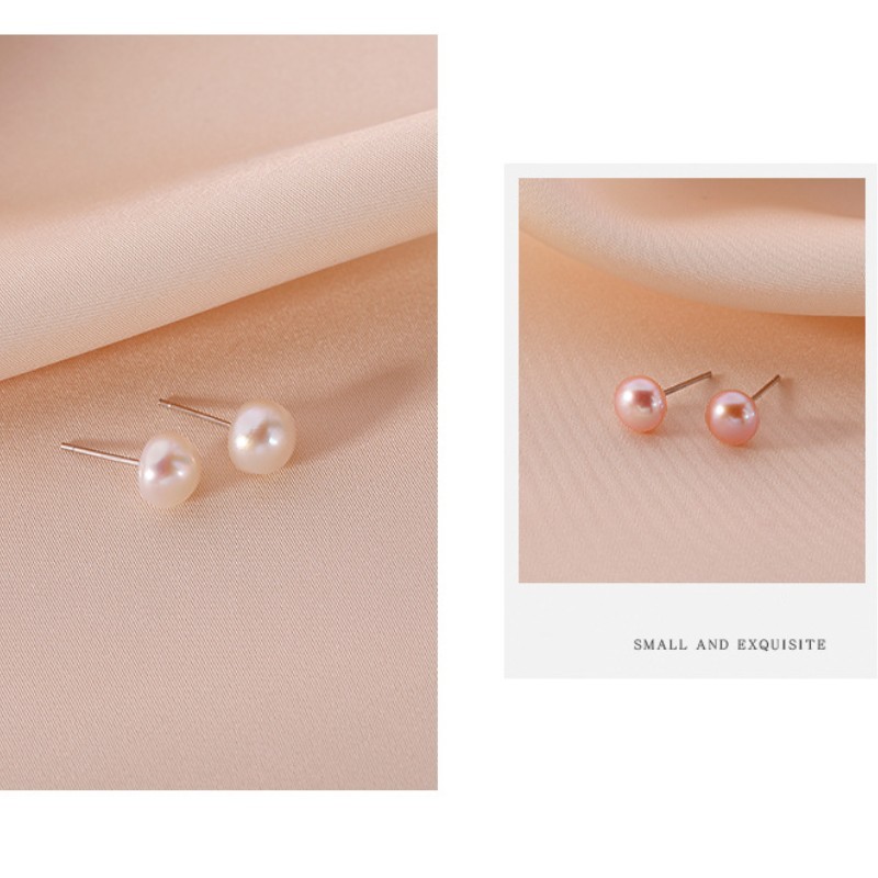 Minimalist Freshwater Pearl Stud Earrings – 925 Sterling Silver Elegant Women