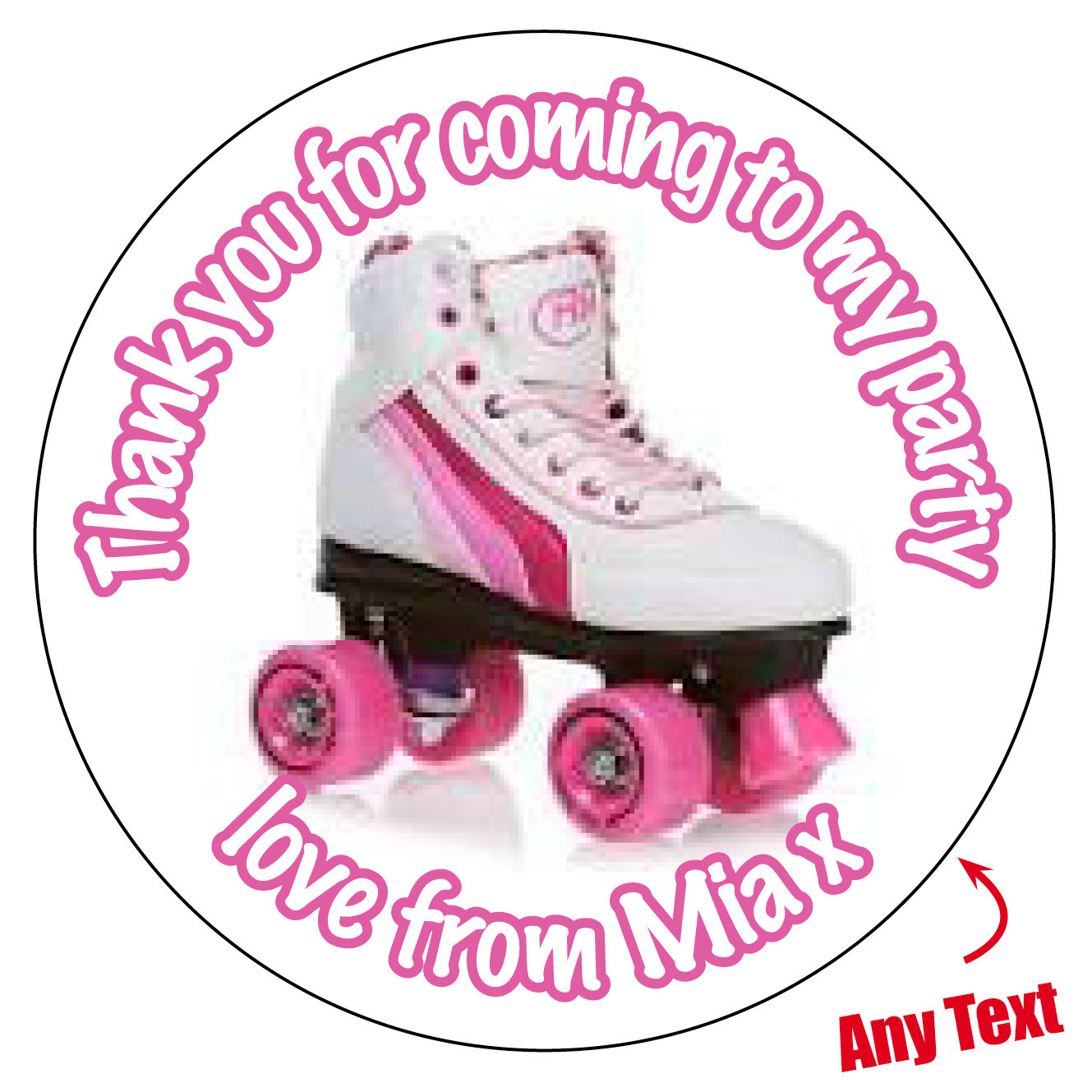Personalised Pink Roller Skates Birthday Stickers Party Bag Thank You -372