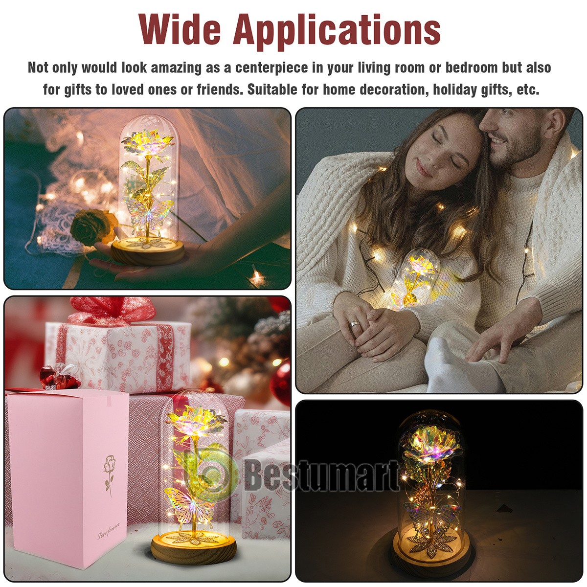 Crystal Eternal Galaxy Rose Flower LED Light Glass In Dome Gifts for Her Lovers
