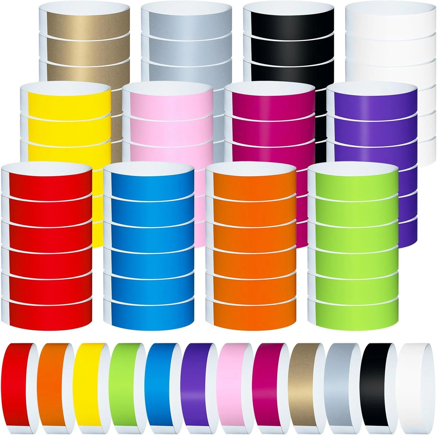 1200 Pcs Plastic Paper Wristbands for Events 9.84 x 0.75 inch, Multicolor