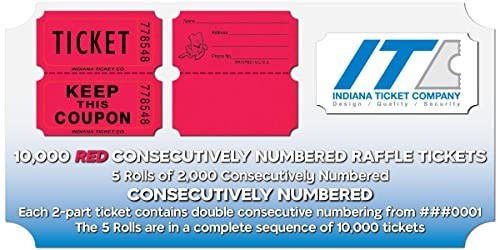10,000 Consecutively Numbered Raffle Tickets – 5 Rolls for Events, Fundraisers,