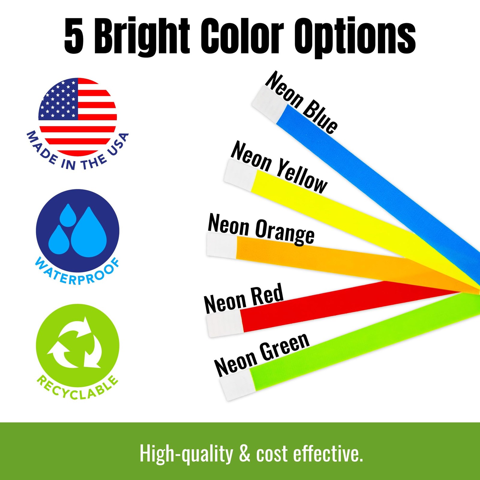 500 WristCo 5 Color Variety Pack Paper Plastic 10″ x 0.7″,