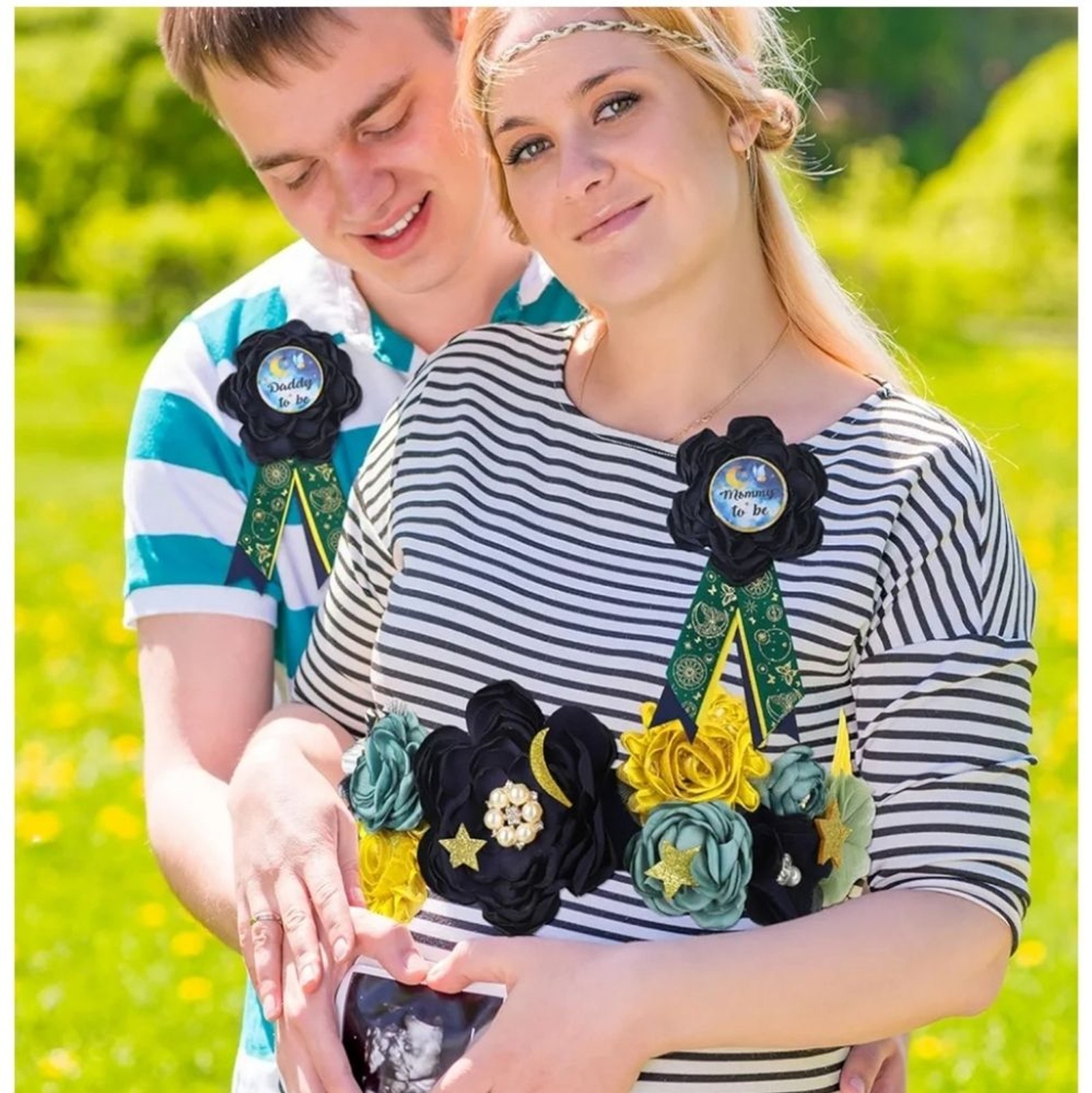 Moon Maternity Sash And Corsage Set Mommy And Daddy To Be Pins Baby Shower New