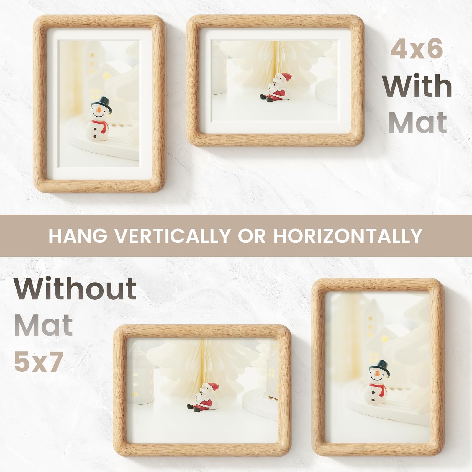 5×7 Picture Frame, Natural Solid OAK Wood Photo Collage Frame with HD Tempere…