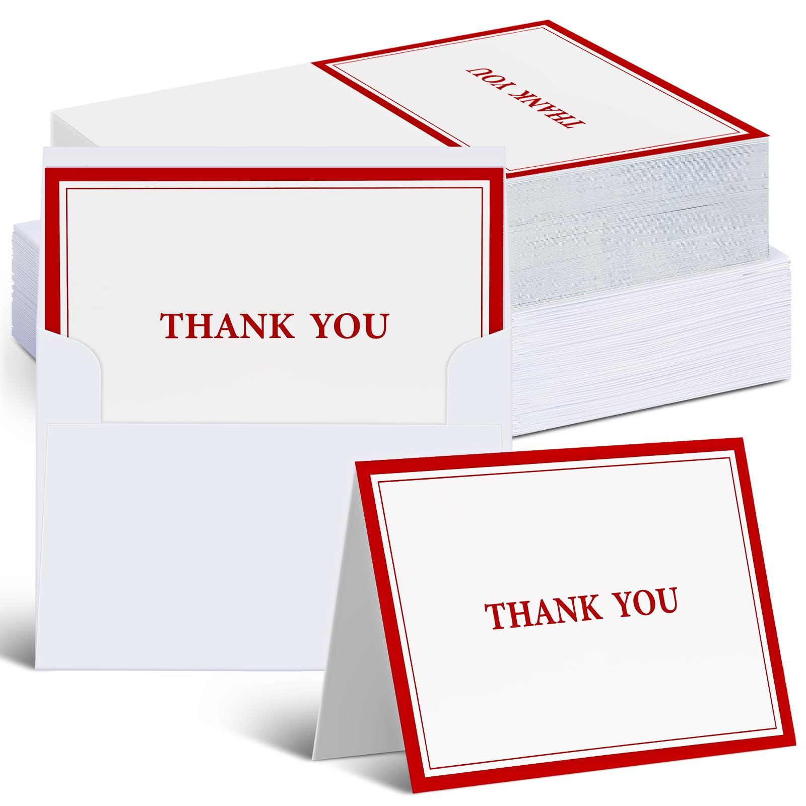 AmazingSpark 120 Kit Thank You Cards with Envelopes Bulk 12 You, Red