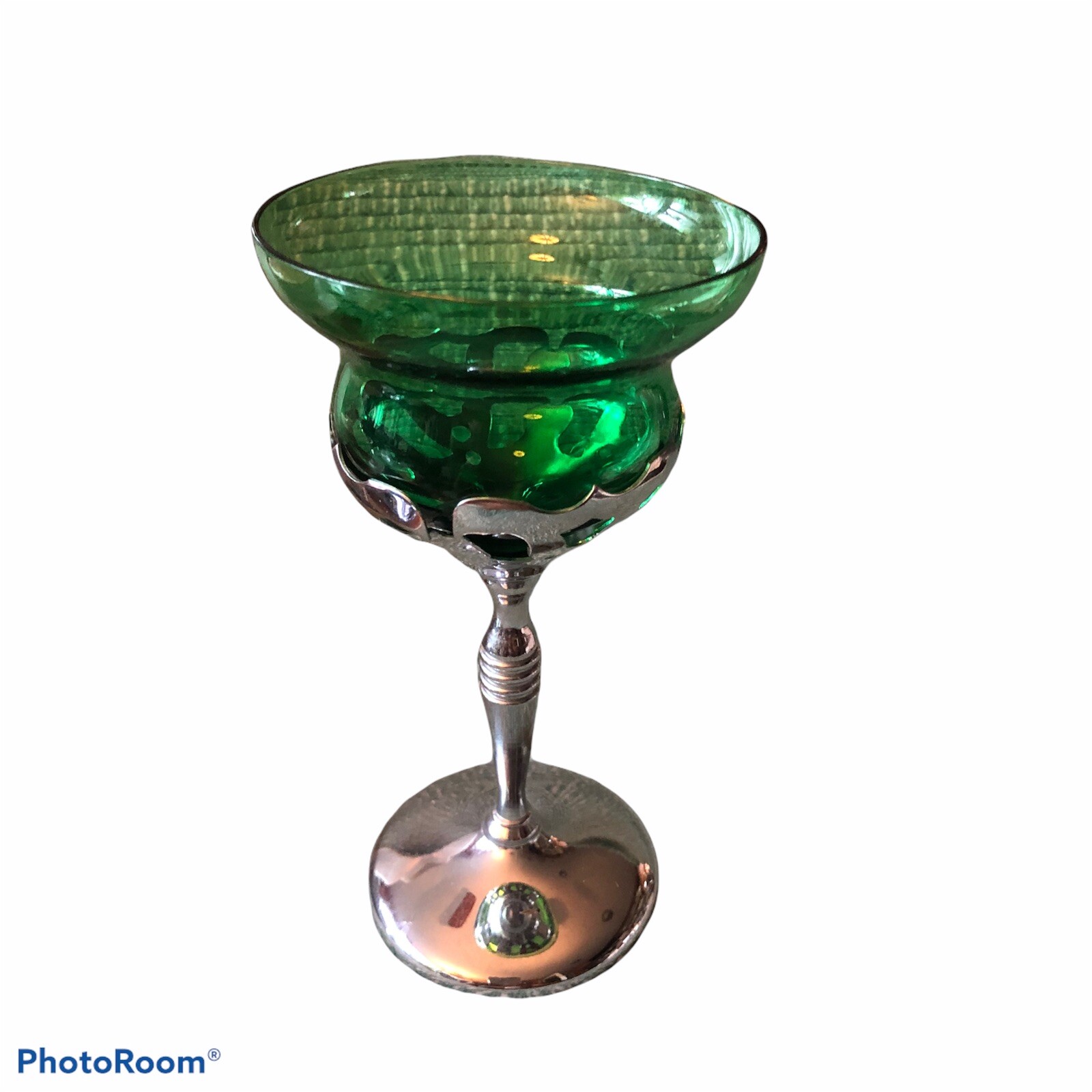 Pierced Stainless Steel Stem Detachable Green Glass Wine Sorbet Mouse Cup