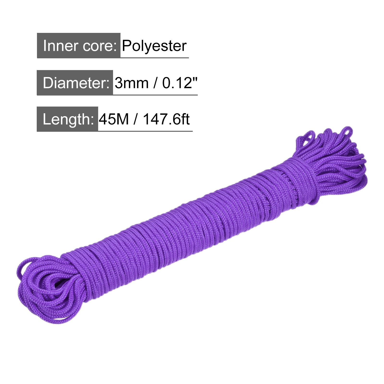 45M/147ft 1/8″ 3mm Purple Braided Polypropylene Lanyard for Indoor Outdoor