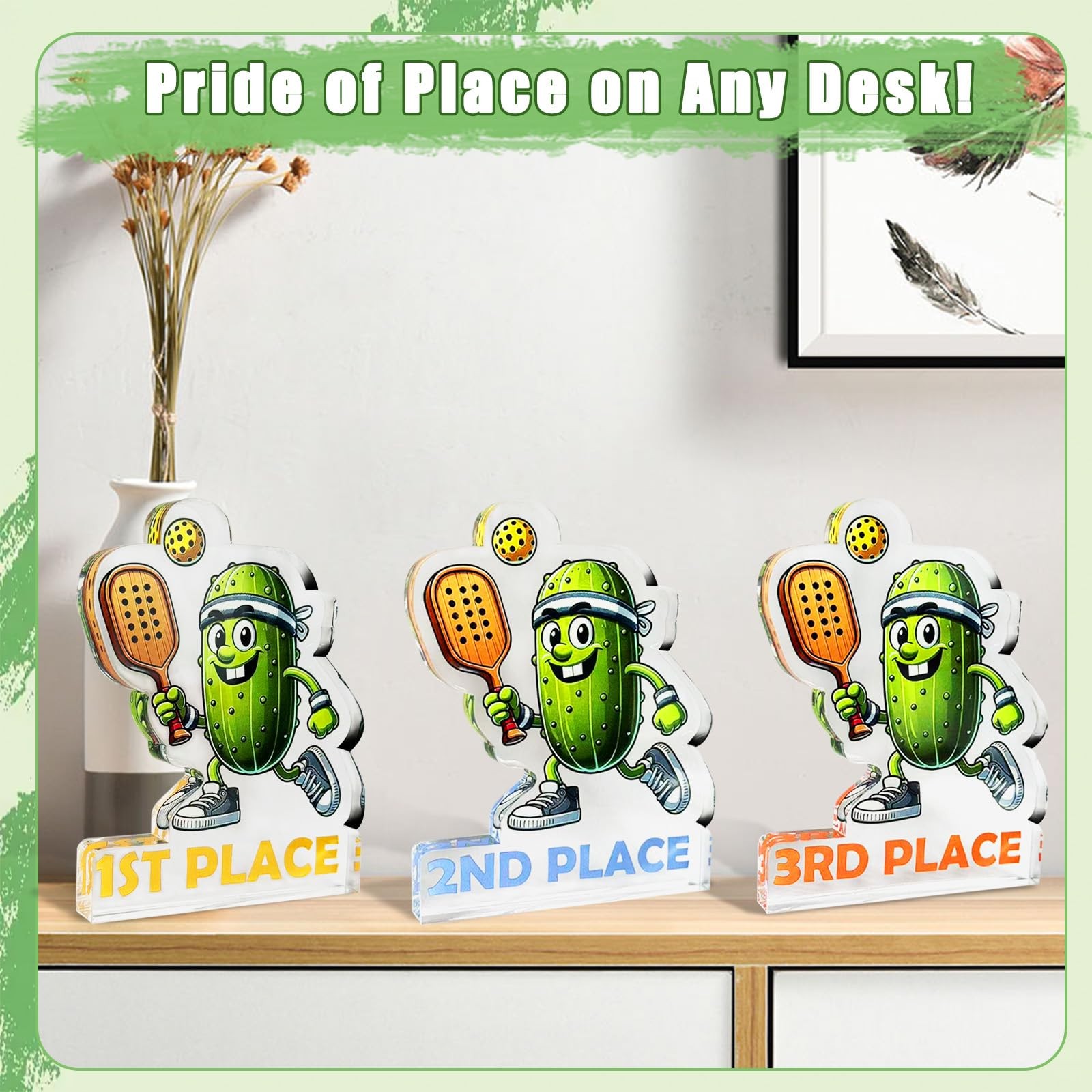 Upgraded 3PCS Pickleball Trophy Funny, 3.94 inches x 0.39″, Green