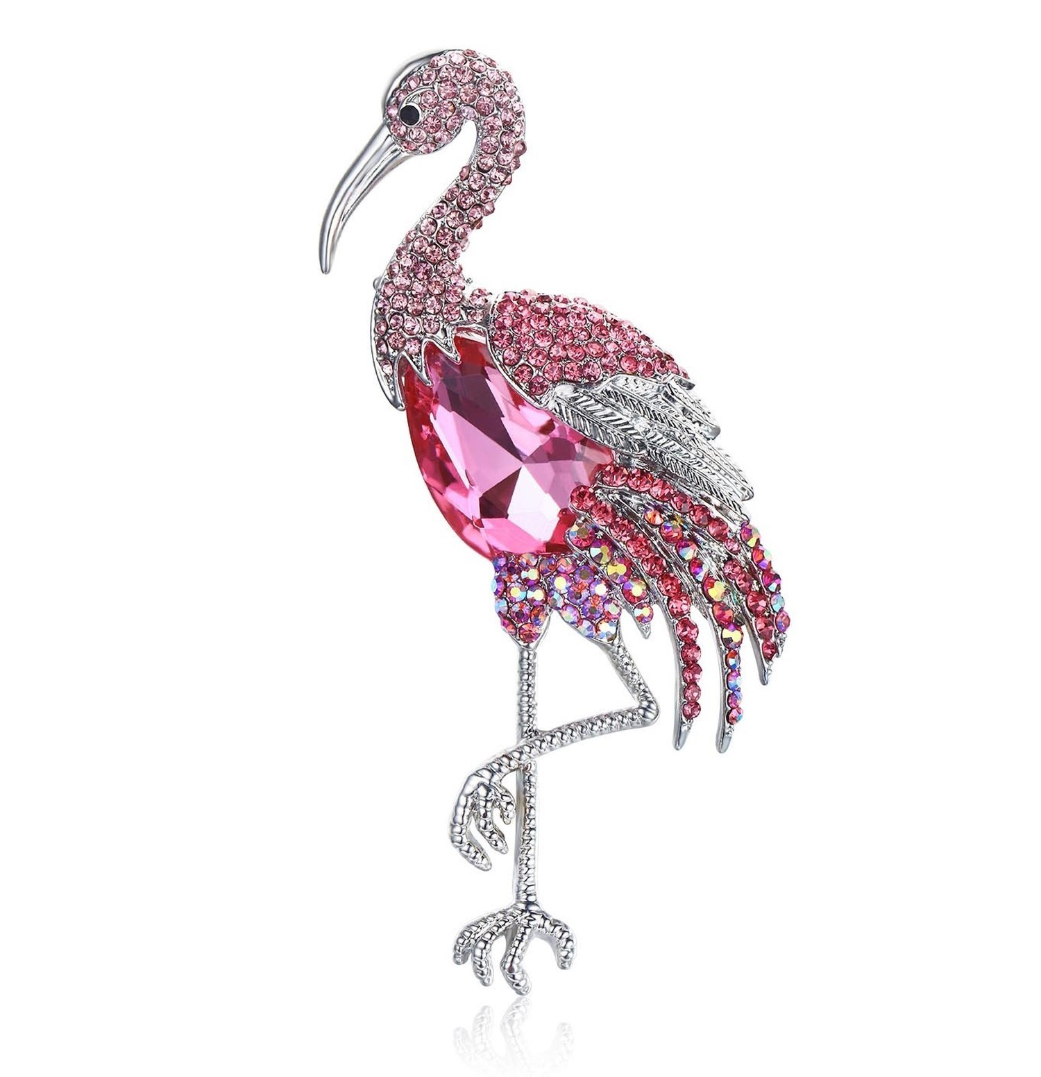 4-INCH Flamingo HOT Pink Austrian Rhinestone Crystal Brooch PIN Animals Gift …