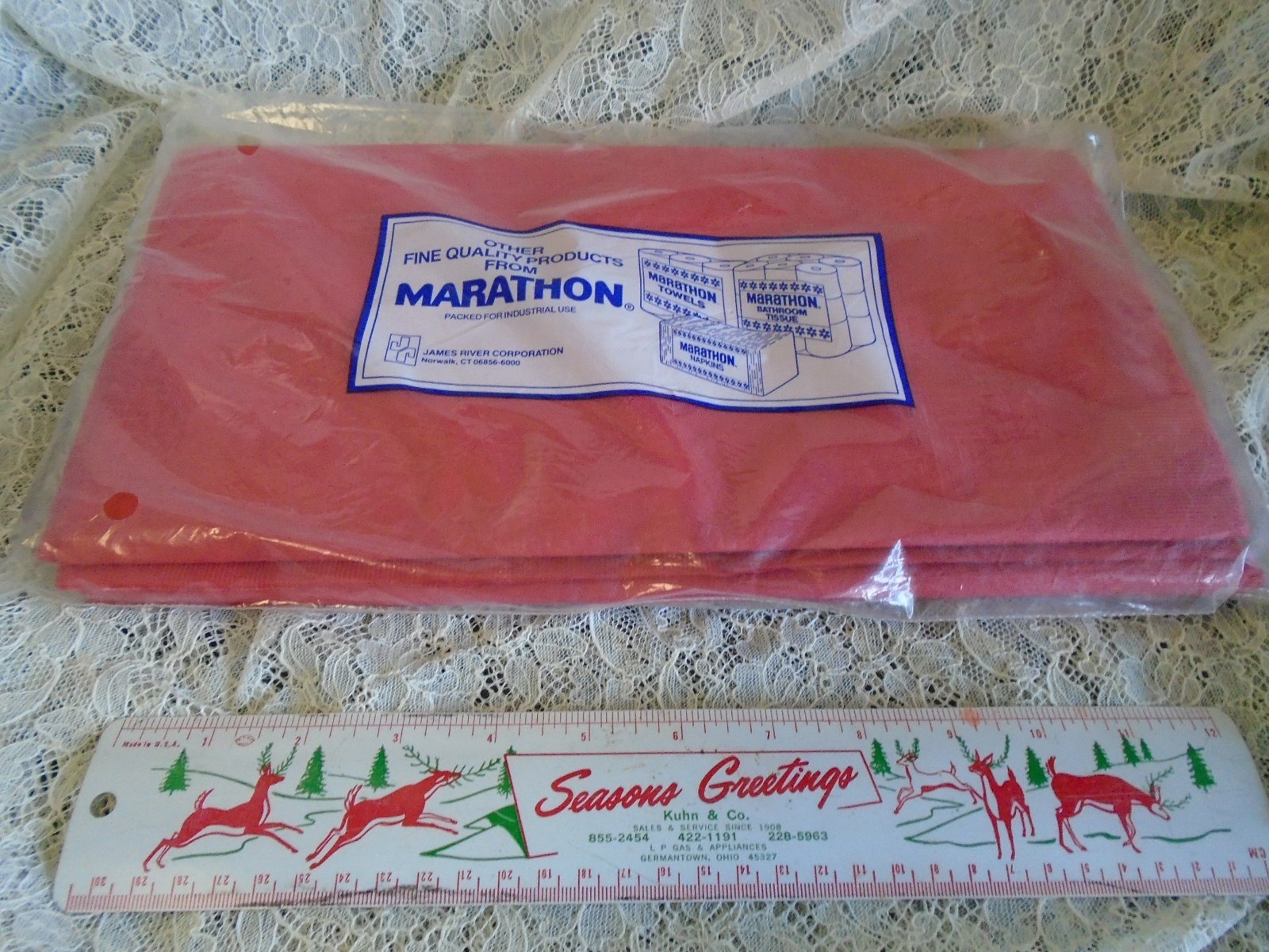 Vintage Marathon Tablecloth Paper linensoft 54x 108 2 pack sealed red Christmas