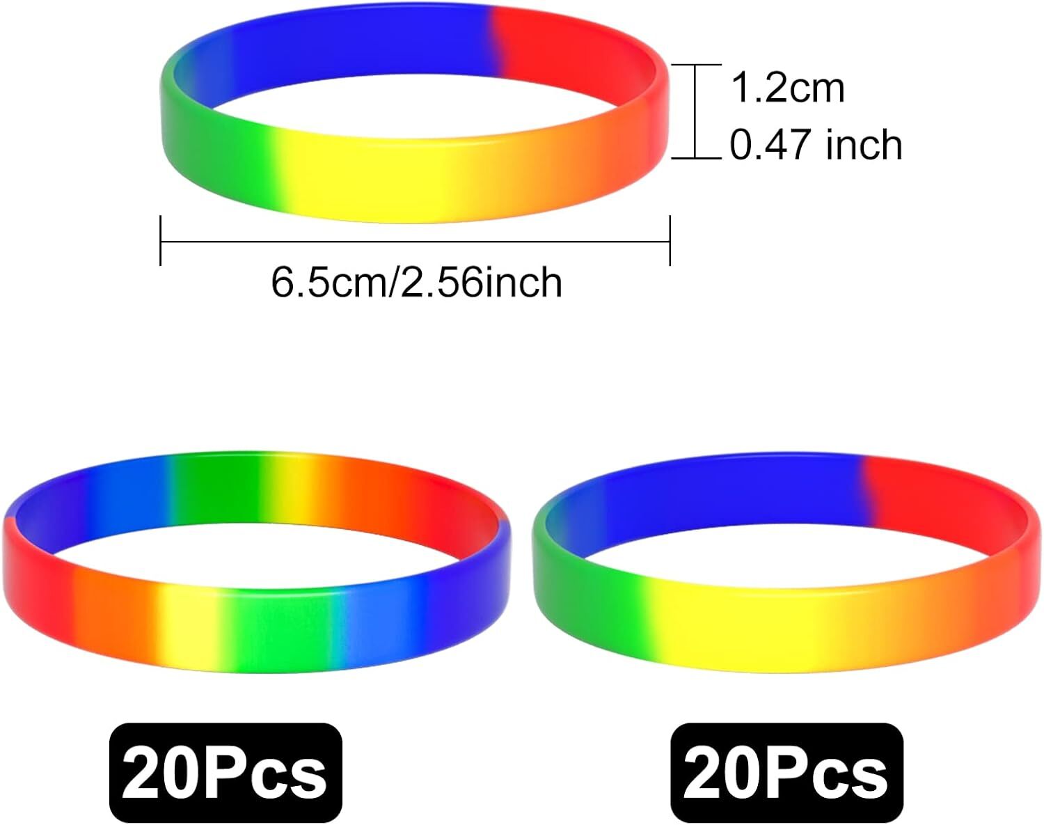 40pcs Gay Pride Wristbands Rainbow Silicone Wristbands LGBT Lesbian Rainbow W…
