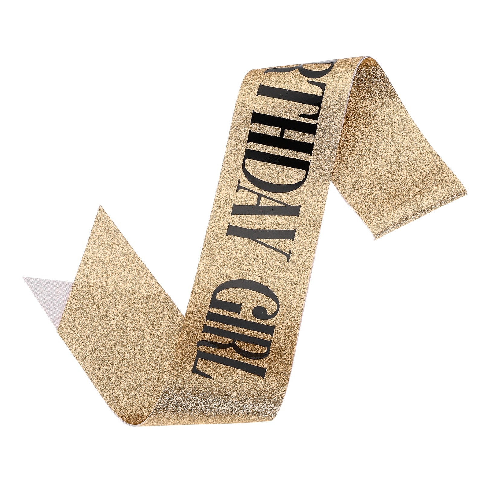 Birthday Girls Sash with Pin Black Lettering for Party, Rose Gold