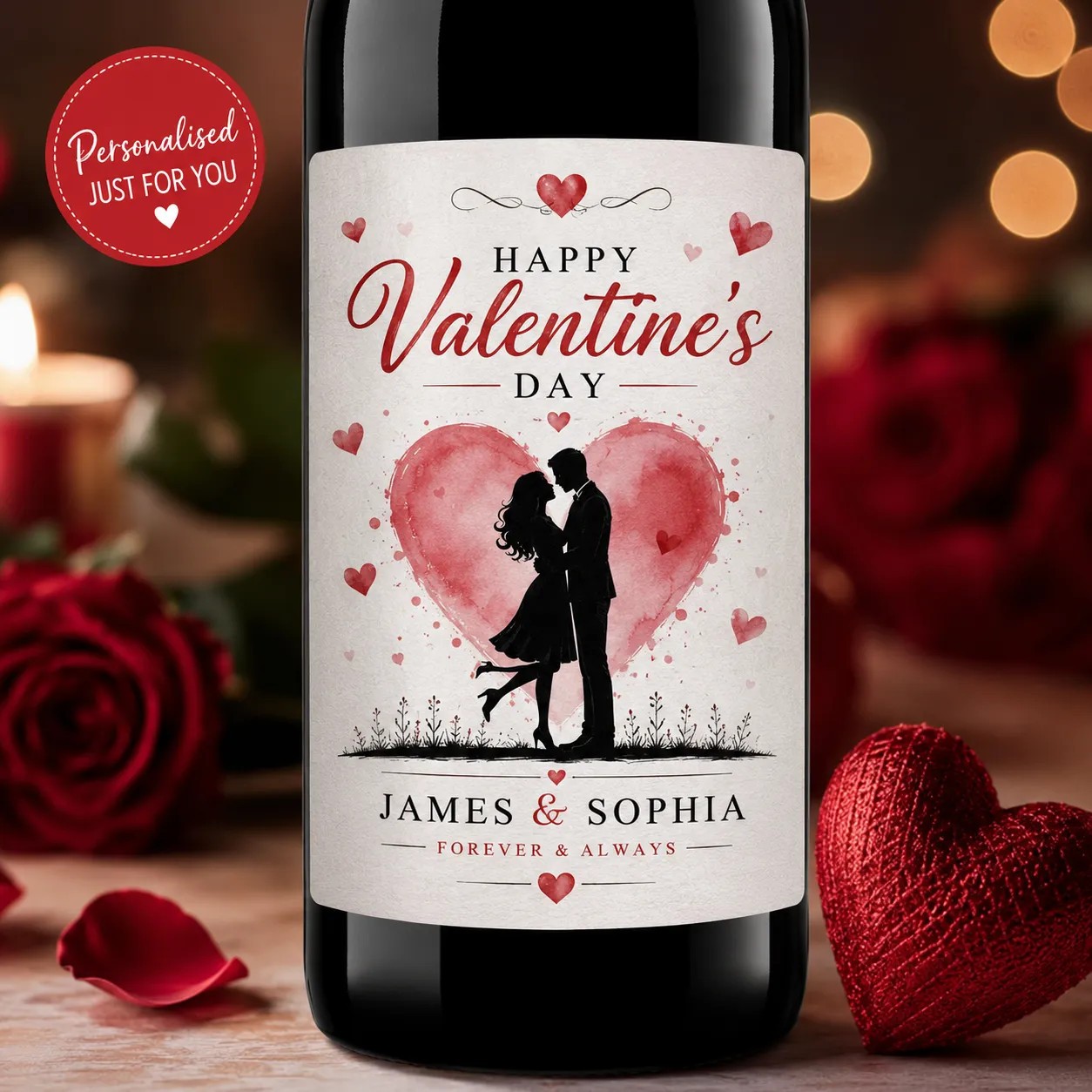 Personalised Valentine’s Day Bottle Label Sticker Custom Wine Gift for Couples
