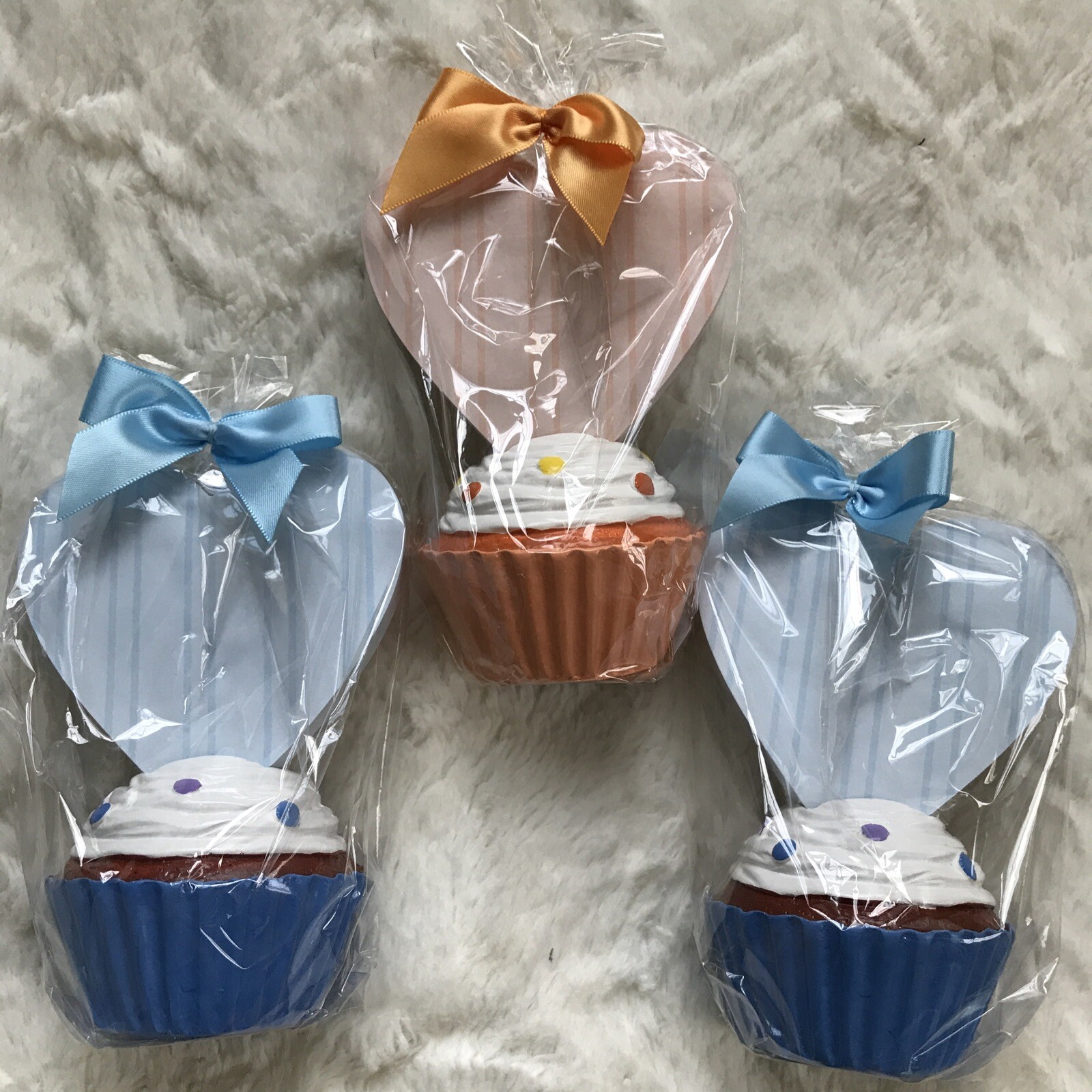 New Lot of 3 Cupcake Photo Holders w/ Memo Pad, 2 Blue, 1 Orange, 5” x 3.5” x 3”