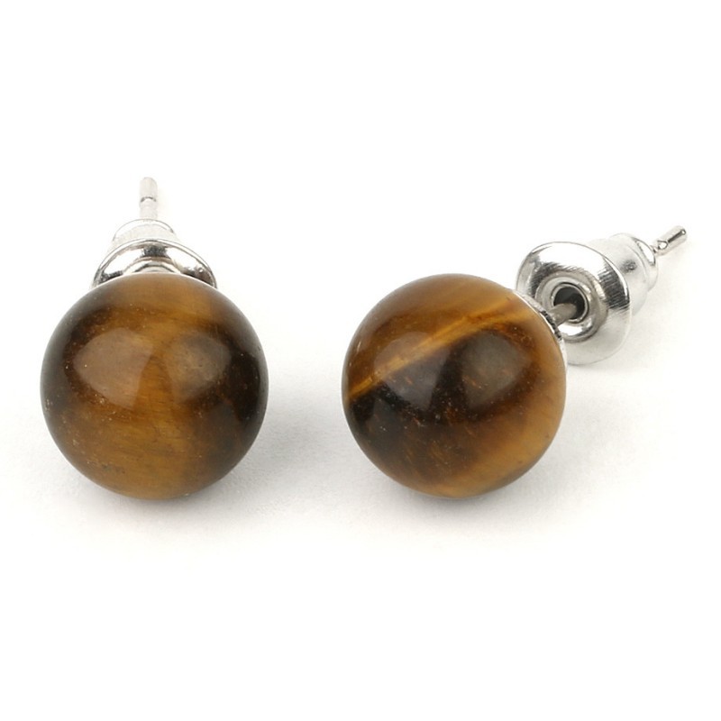 Gemstone Ball Stud Earrings – Healing Crystal Round Bead Ear Studs for Women