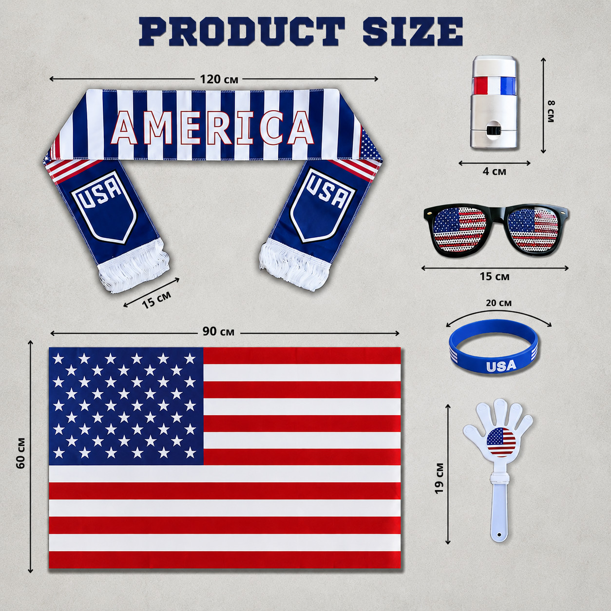 2026 World Cup USA Soccer Fan Kit Flag Scarf Headband Wristbands Face Paint