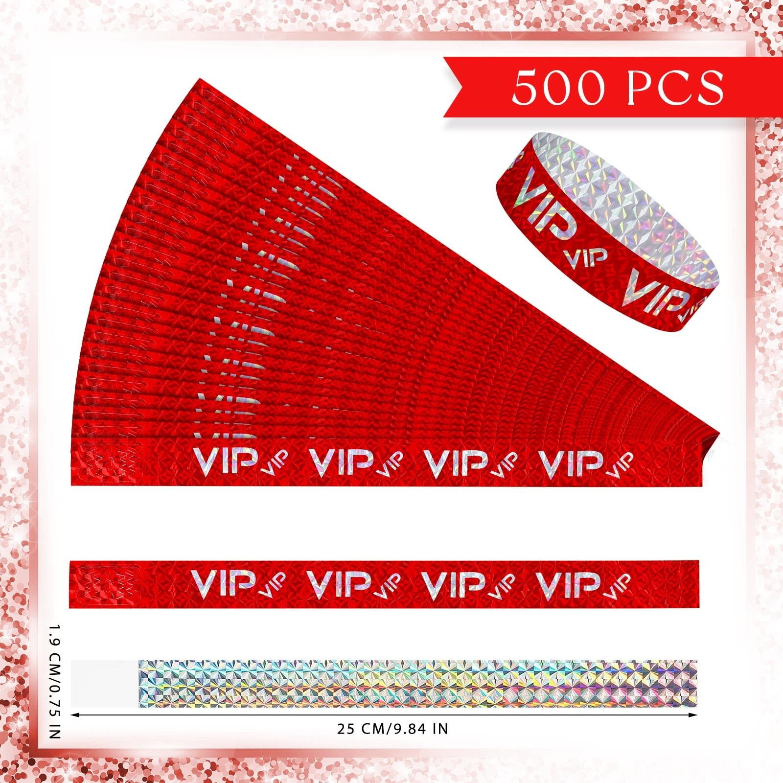 500 Pcs VIP Plastic Wristbands for Events,Holographic Red
