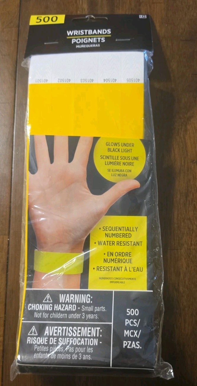 Amscan Wristbands Yellow 500 count Events Parties Clubs Numbered GLOWS