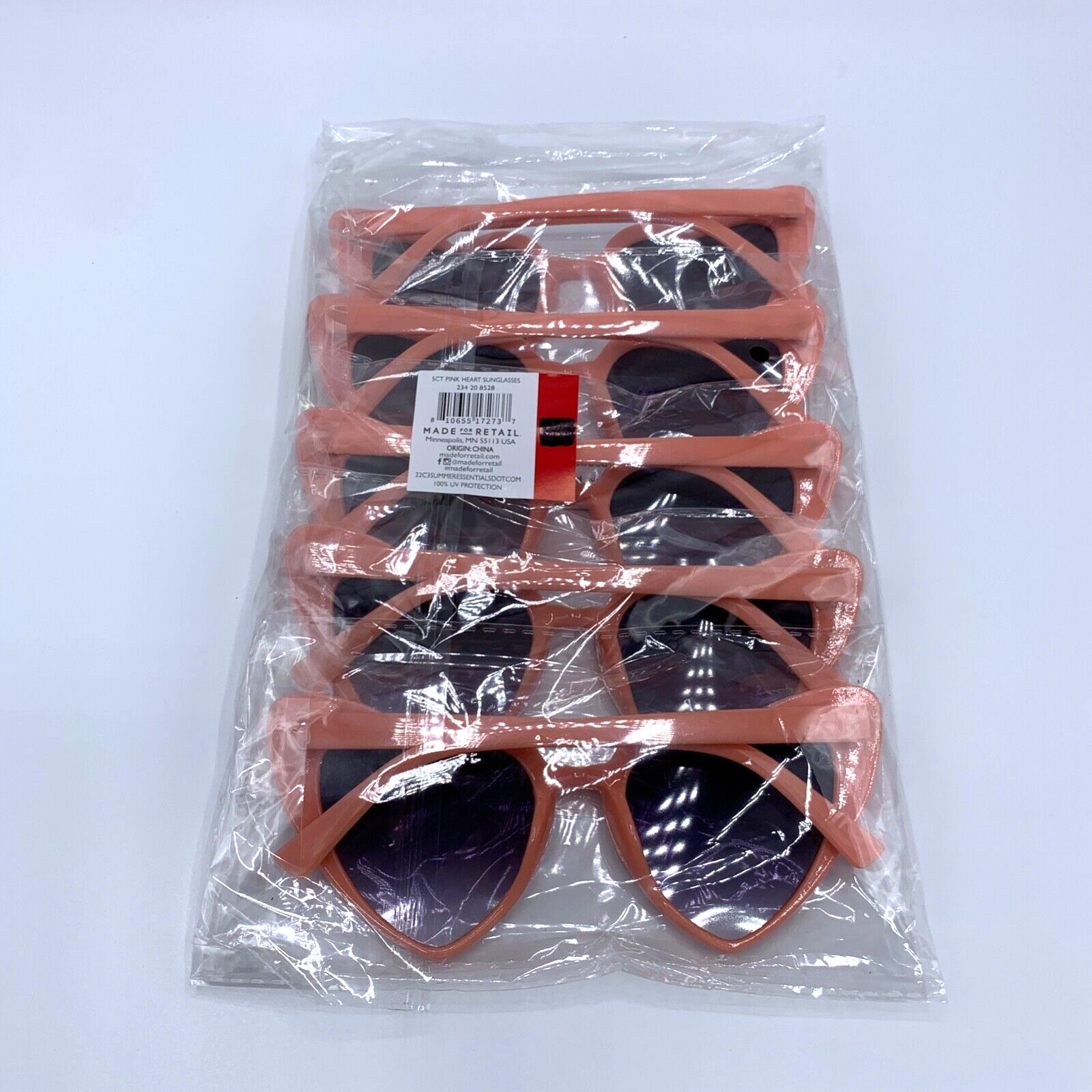 Set Of 5 Pink Sunglasses Heart-Shaped Retro Bachelorette Party Birthday Funky