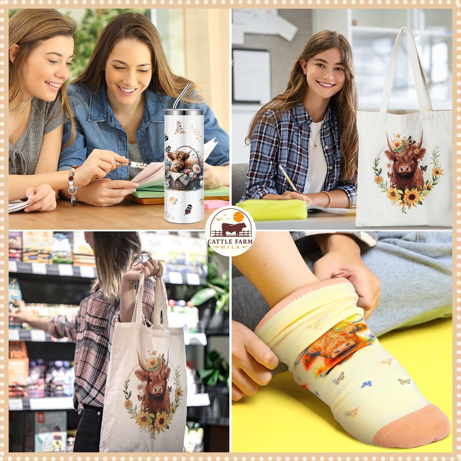 Skylety 5 Pcs Highland Cow Gifts Set for Women 20 oz Tumbler Floral Cactus Ca…