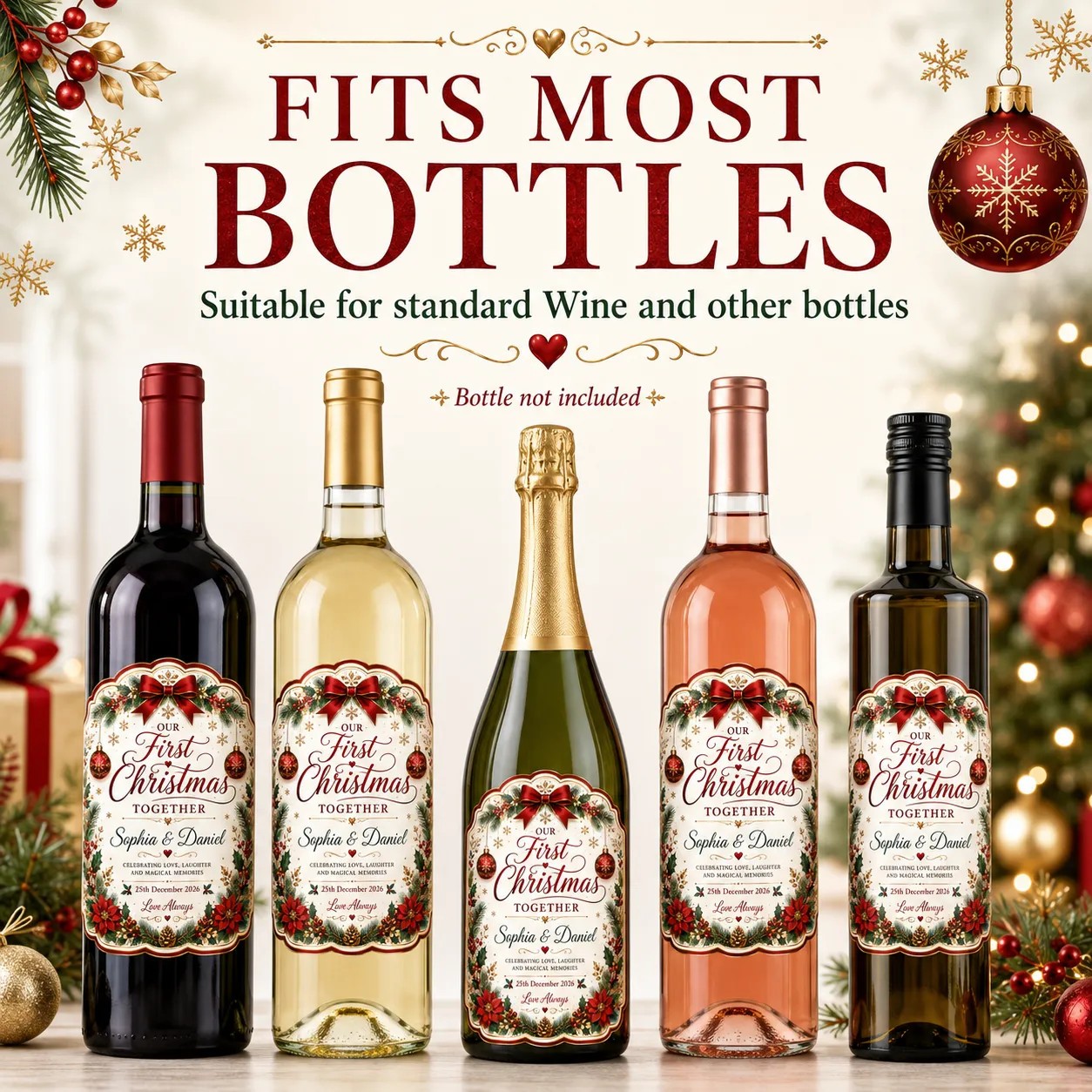 Personalised First Christmas Together Bottle Label Sticker Custom Wine Gift