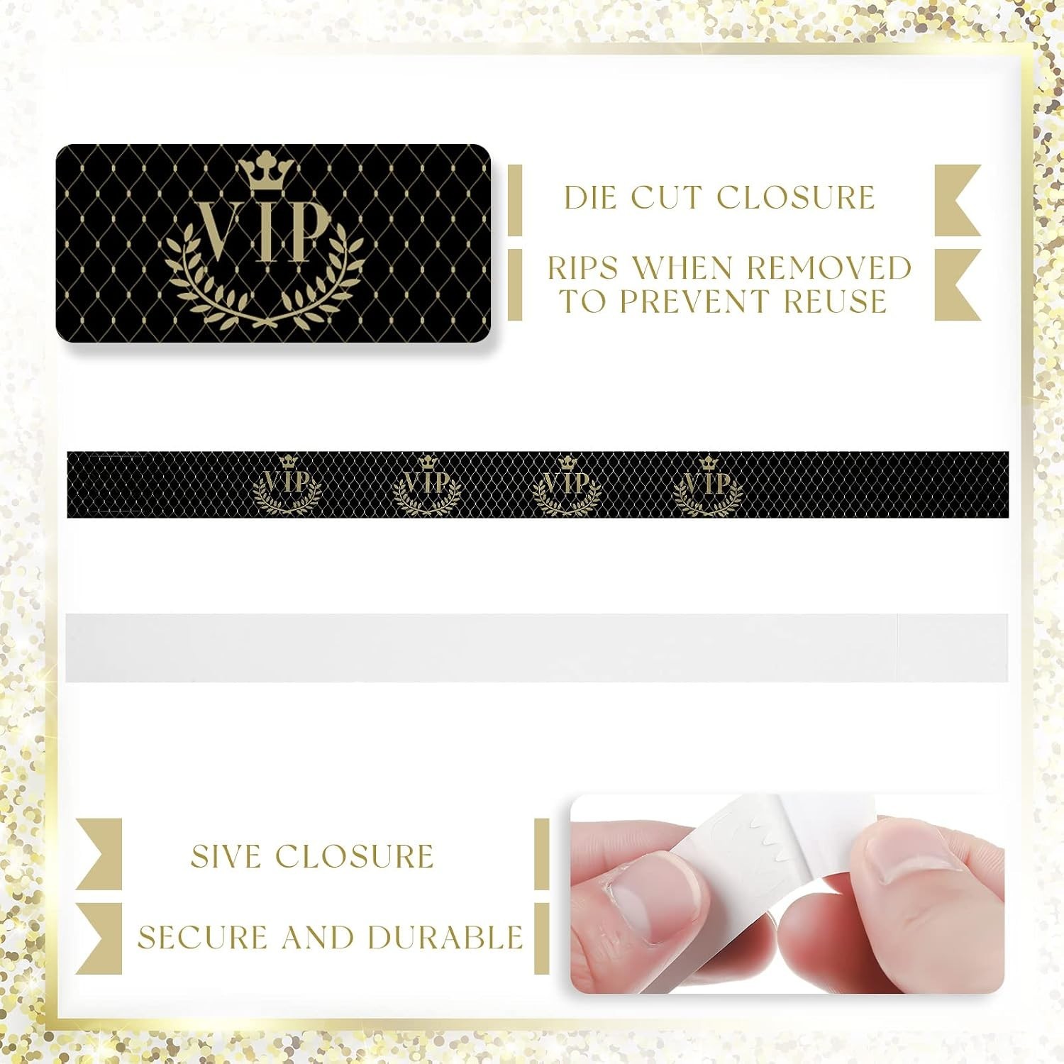 VIP Wristbands, 500 Count, Black, Plastic, Waterproof, 9.84″ x 1.2″