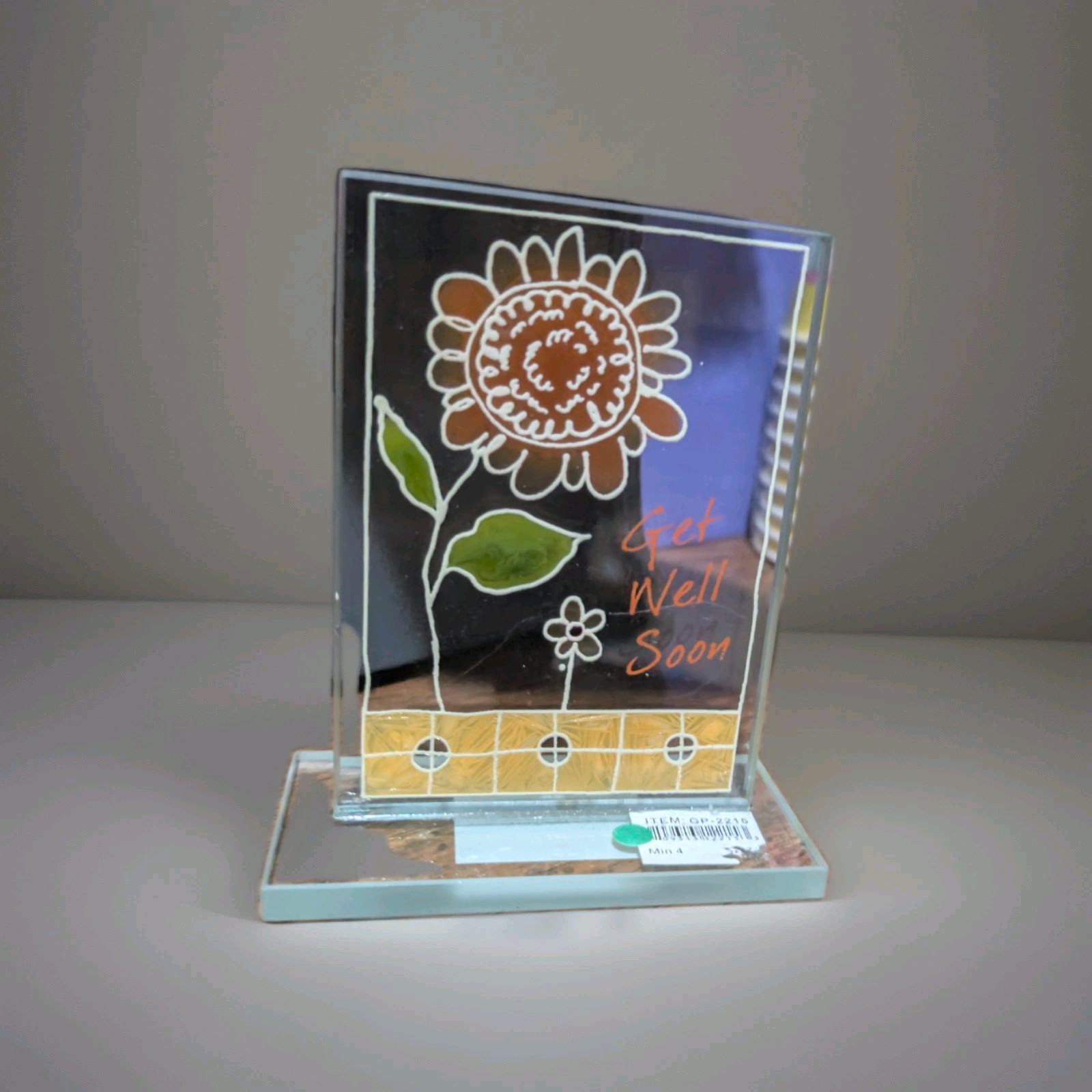 GET WELL SOON SMALL GLASS MESSAGE PLAQUE BRAND NEW GIFT BOXED