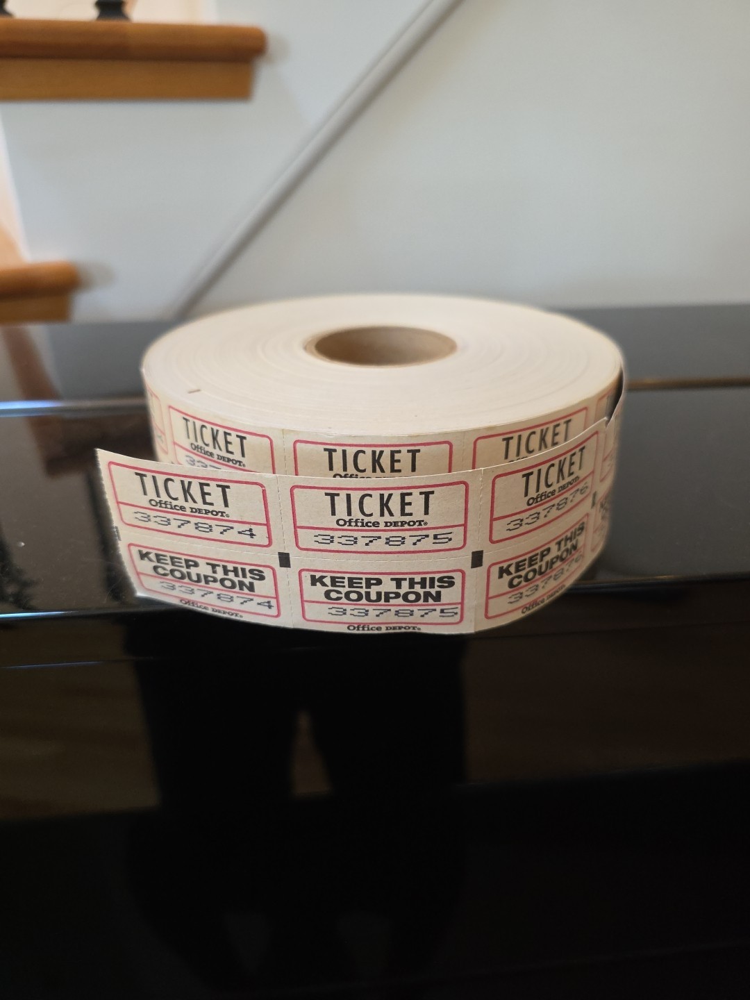 Roll of White Double Stub Raffle Tickets Split the Pot 50/50, Partially Used